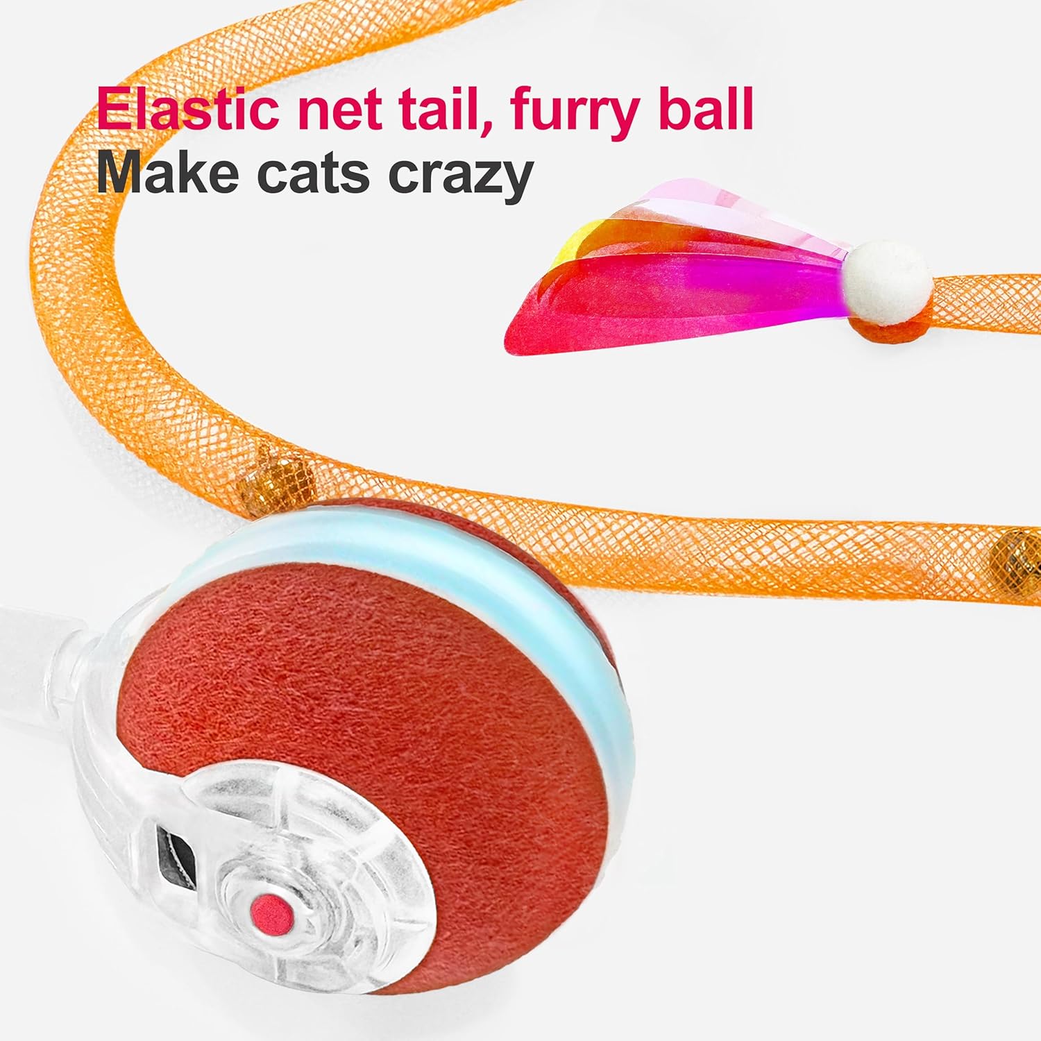 Interactive Cat Toys for Indoor Cats,The 3rd Generation Agile Moving Cat Ball with Elastic Mesh Tail,Automatic Kitten Toys for Bored Indoor Cats,Motion Activated (Orange) - Image 4