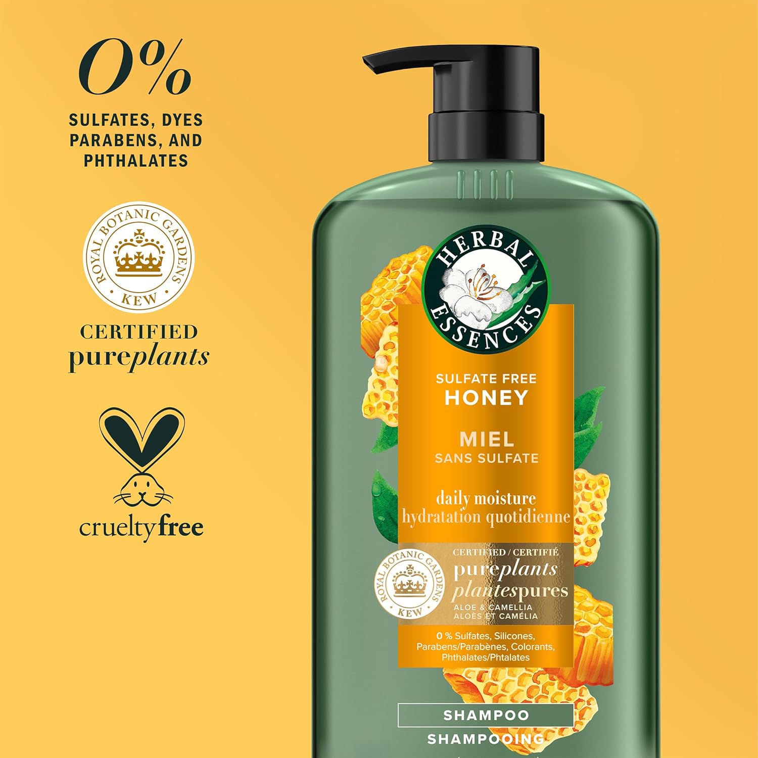Herbal Essences Sulfate Free Shampoo with Honey for Daily Moisture, Nourishes Dry Hair, Moisturizing Shampoo with Certified Camellia Oil and Aloe Vera, Lightweight For All Hair Types, 33.8oz - Image 6
