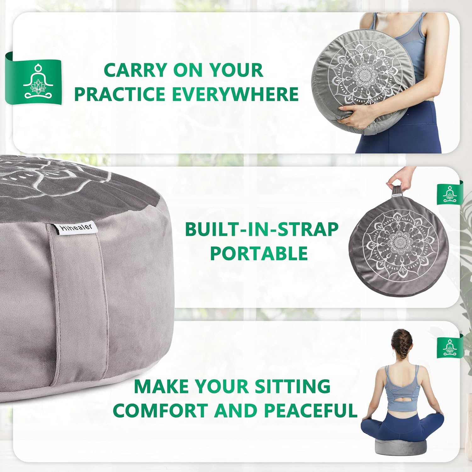Hihealer Meditation Cushion, Traditional Tibetan Meditation Pillow Velvet Cover - Large Floor Cushion Seating for Adults - Yoga Buckwheat Bolster for Women、Moms - Image 4
