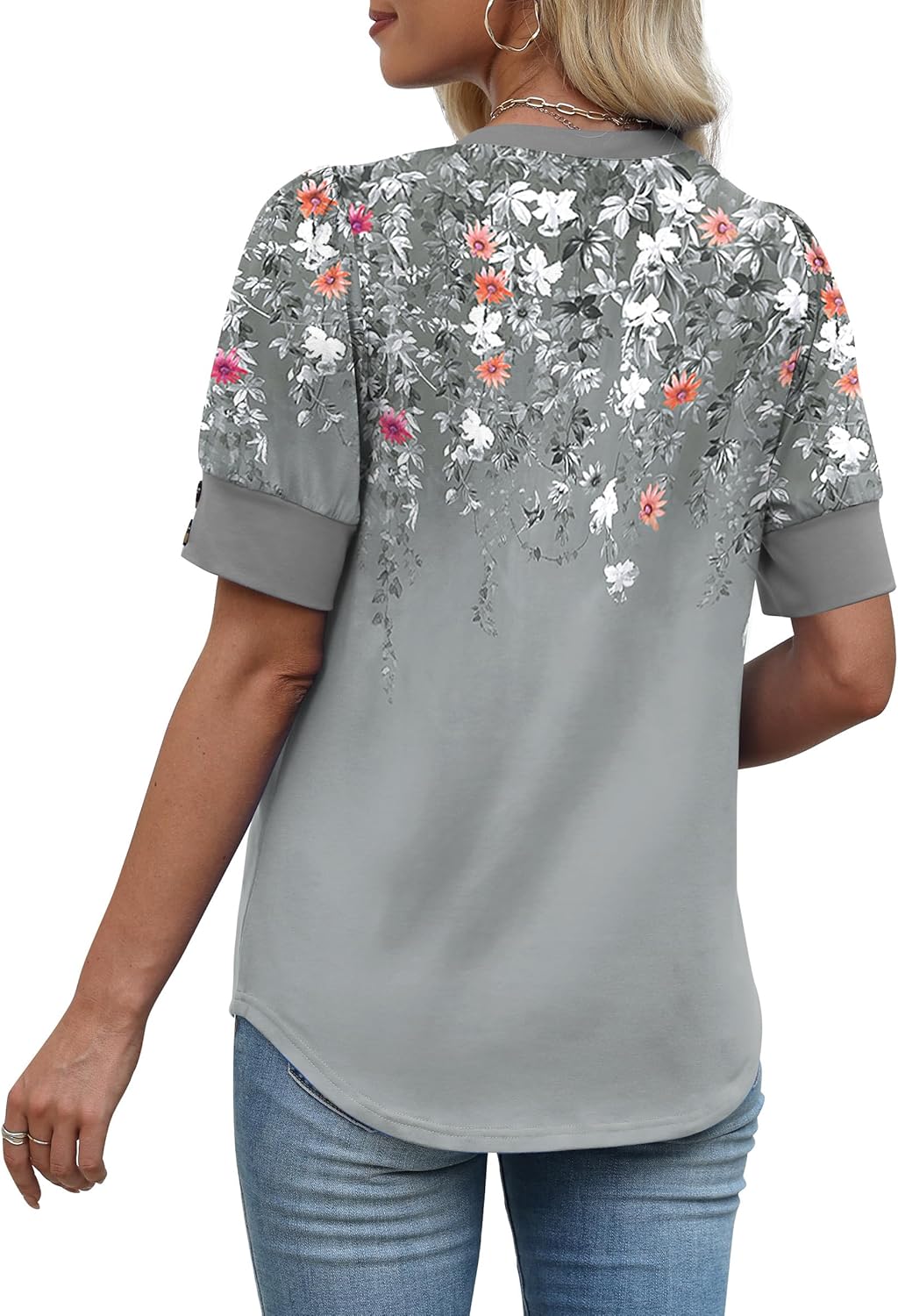 OFEEFAN Womens Tops Short Sleeve Shirts Buttons V Neck Spring Fashion Summer Outfits Plus Size Blouses Dressy Casual - Image 5