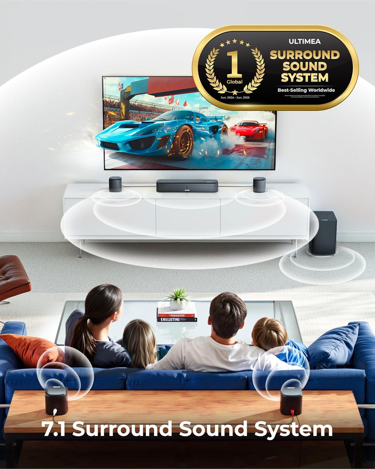 ULTIMEA 7.1ch Sound Bar with Dolby Atmos, Surround Sound System for TV with 4 Surround Speakers, Sound Bar for Smart TV with App Control, Soundbar with Subwoofer for Home Theater, HDMI eARC, Aura A60 - Image 2