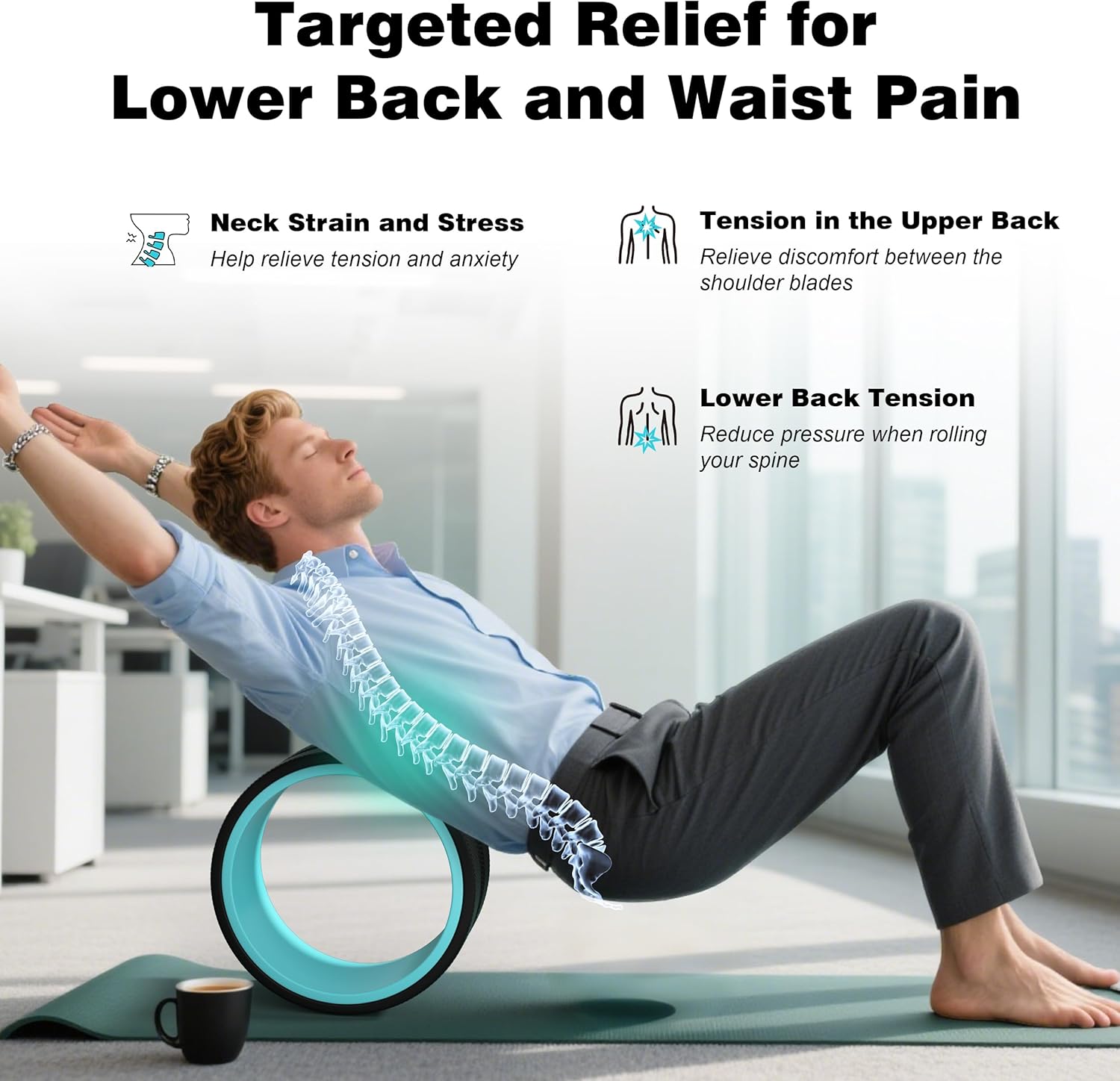 3 Pack Back Roller- Yoga Wheel for Back Pain Reliefn & Stretching, Back Wheel for Deep Tissue Massage, Foam Roller for Physical Therapy & Exercise - Image 3