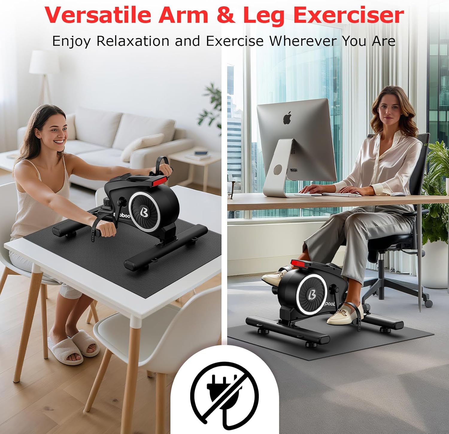 pooboo Under Desk Bike Pedal Exerciser, Quiet Magnetic Mini Exercise Bike with 16 Resistance Levels, Arm & Leg Workout, Resistance Bands & Non-Slip Mat for Home Office Therapy - Image 4