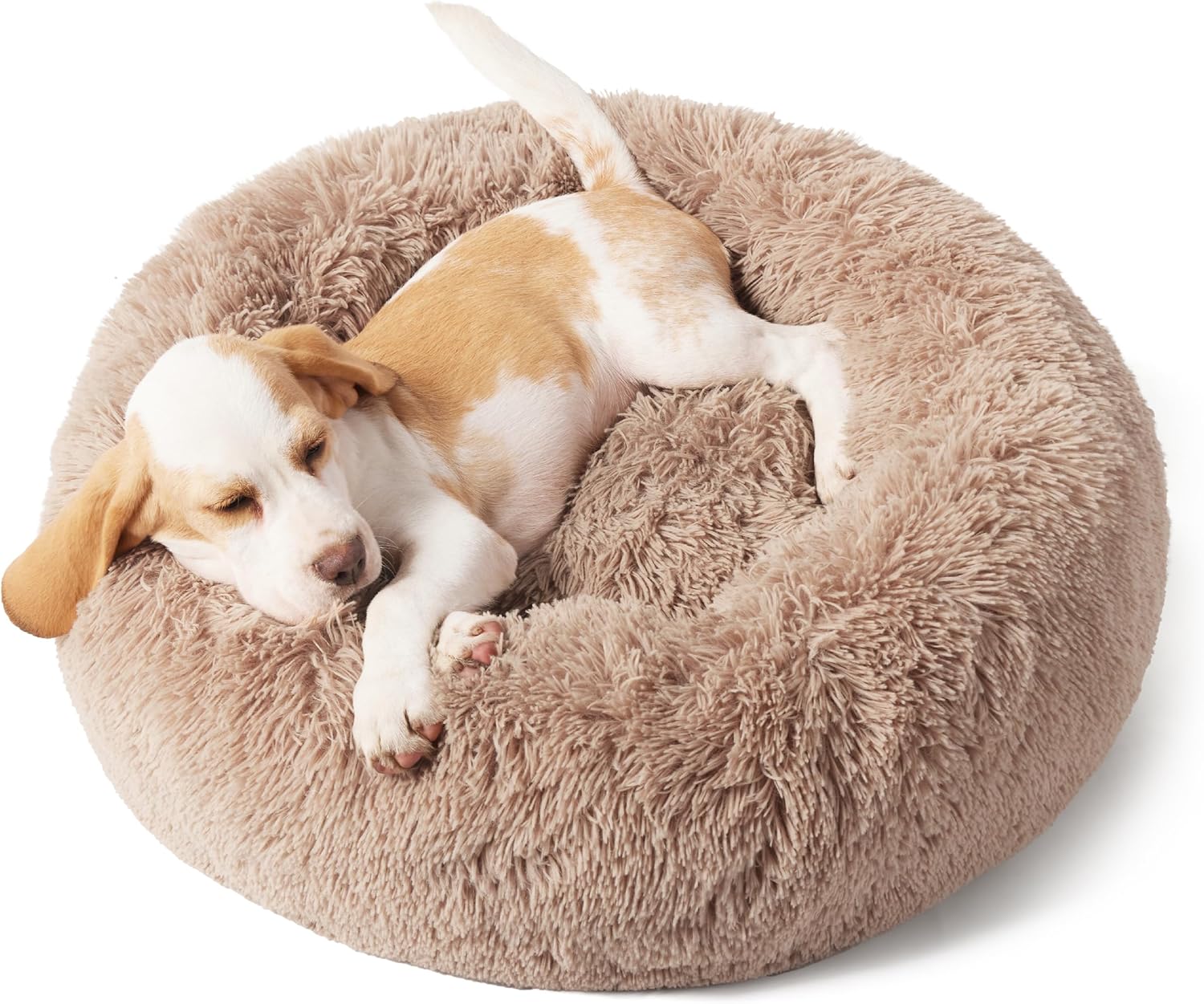 Bedsure Calming Dog Bed for Small Dogs - Donut Washable Small Puppy Bed, 23 inches Anti-Slip Round Fluffy Plush Faux Fur Large Cat Bed, Fits up to 25 lbs Pets, Camel - Image 4