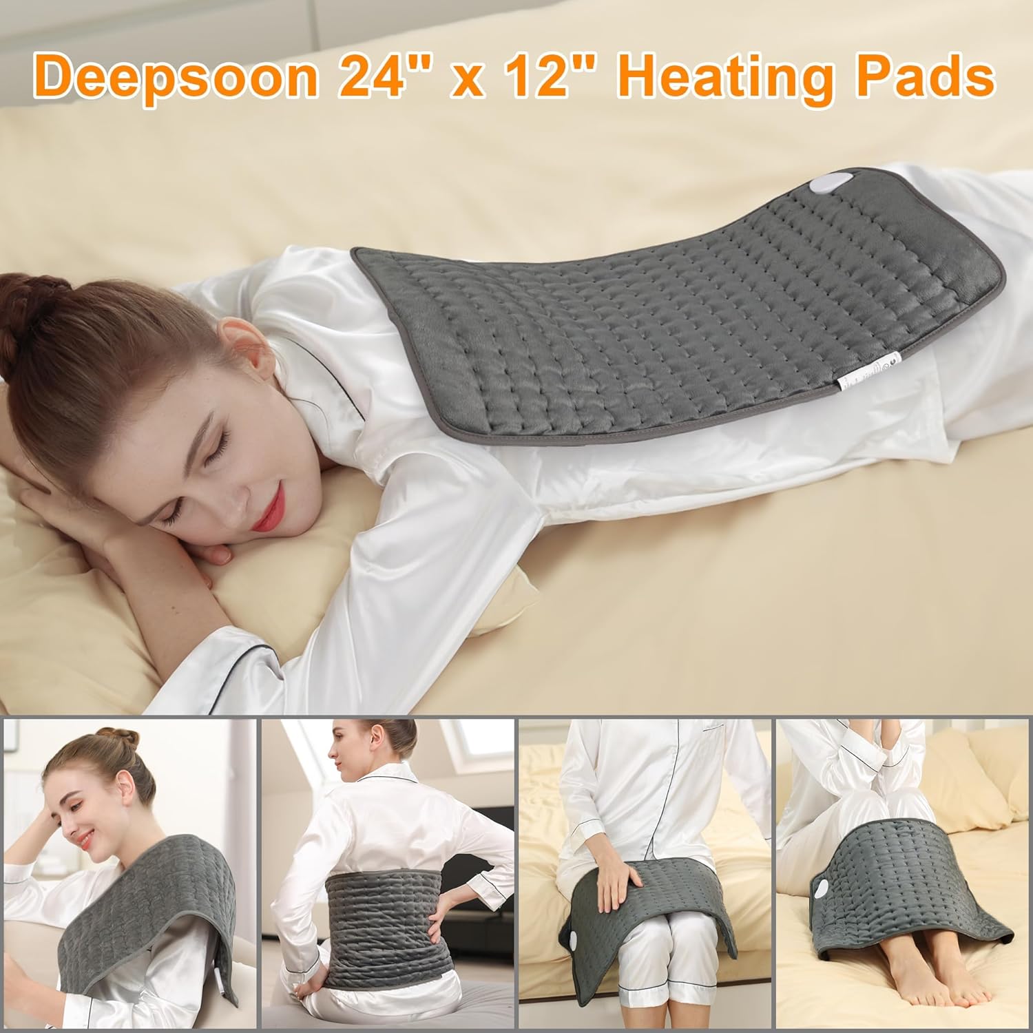 Deepsoon Heating Pad,Electric Heating Pads for Back,Neck,Abdomen,Moist Heating Pad for Shoulder,Knee,Arms,Legs,Dry/Moist Heat & Auto Shut Off,Christmas Gifts for Men and Women,Dark Gray,24x12 Inch - Image 2