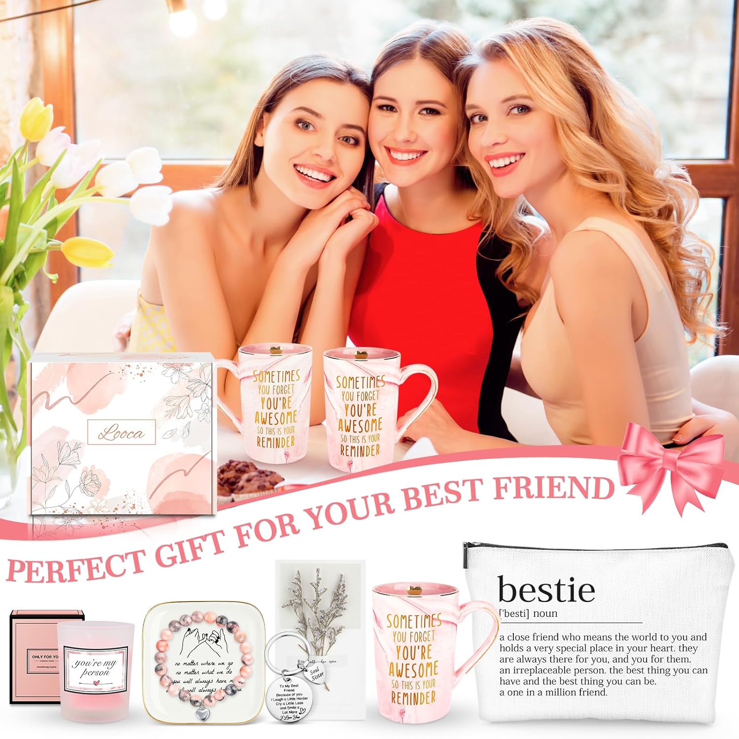 Best Friend Birthday Gifts for Women Friendship Gifts for Women Friends Unique Bestfriend Birthday Gift for Woman Bestfriend gift Ideas for Bestie BFF Soul Sister - Mug, Keychain, Candle, Bracelet - Image 7