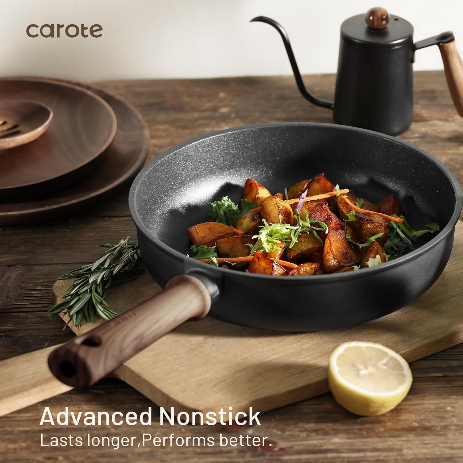 CAROTE 44pcs Nonstick Kitchen Titanium Cookware Sets, Nonstick Pots and Pans, Induction Cookware Set Kitchen Cooking Sets, Non Stick w/Frying Pan,Black - Image 5