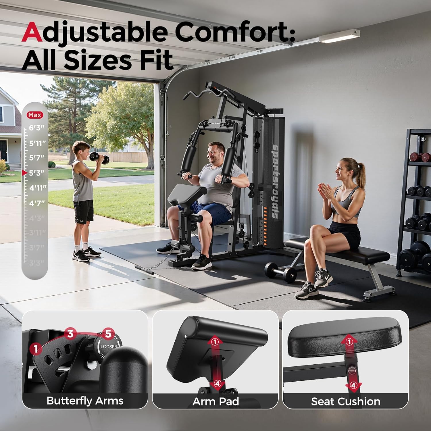Sportsroyals Home Gym, Multifuntional Workout Station with 150LBS Weight Stack, Full Body Workout Equipment for Home Exercise Fitness - Image 7