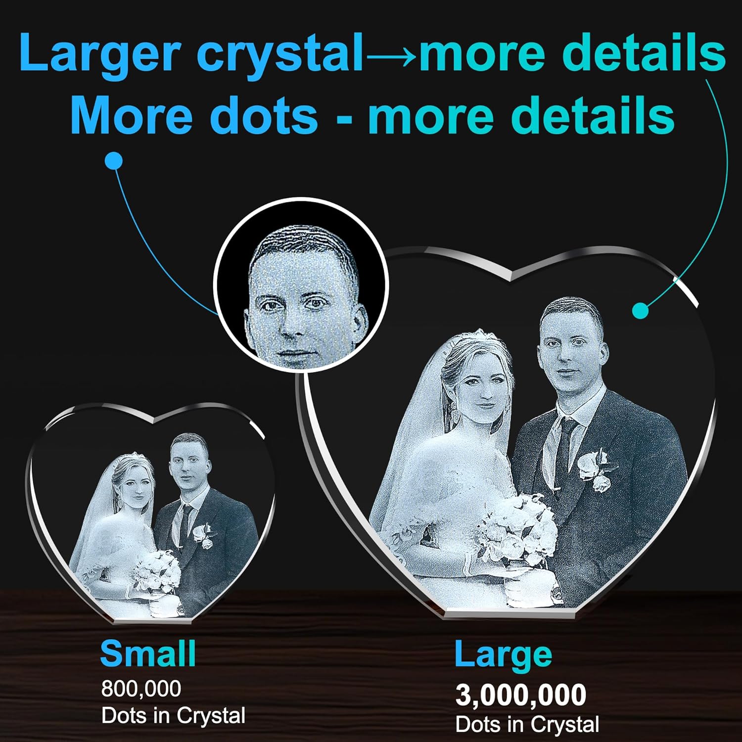 Artmosphere 3D Crystal Photo, Personalized Gifts for Women, Wife, Men, Mom, Father, Her, Him, Dad, Grandpa, Great Customized Gift with Your Own Photo, Custom Glass 3D Laser Etched Picture Wedding - Heart - Image 4