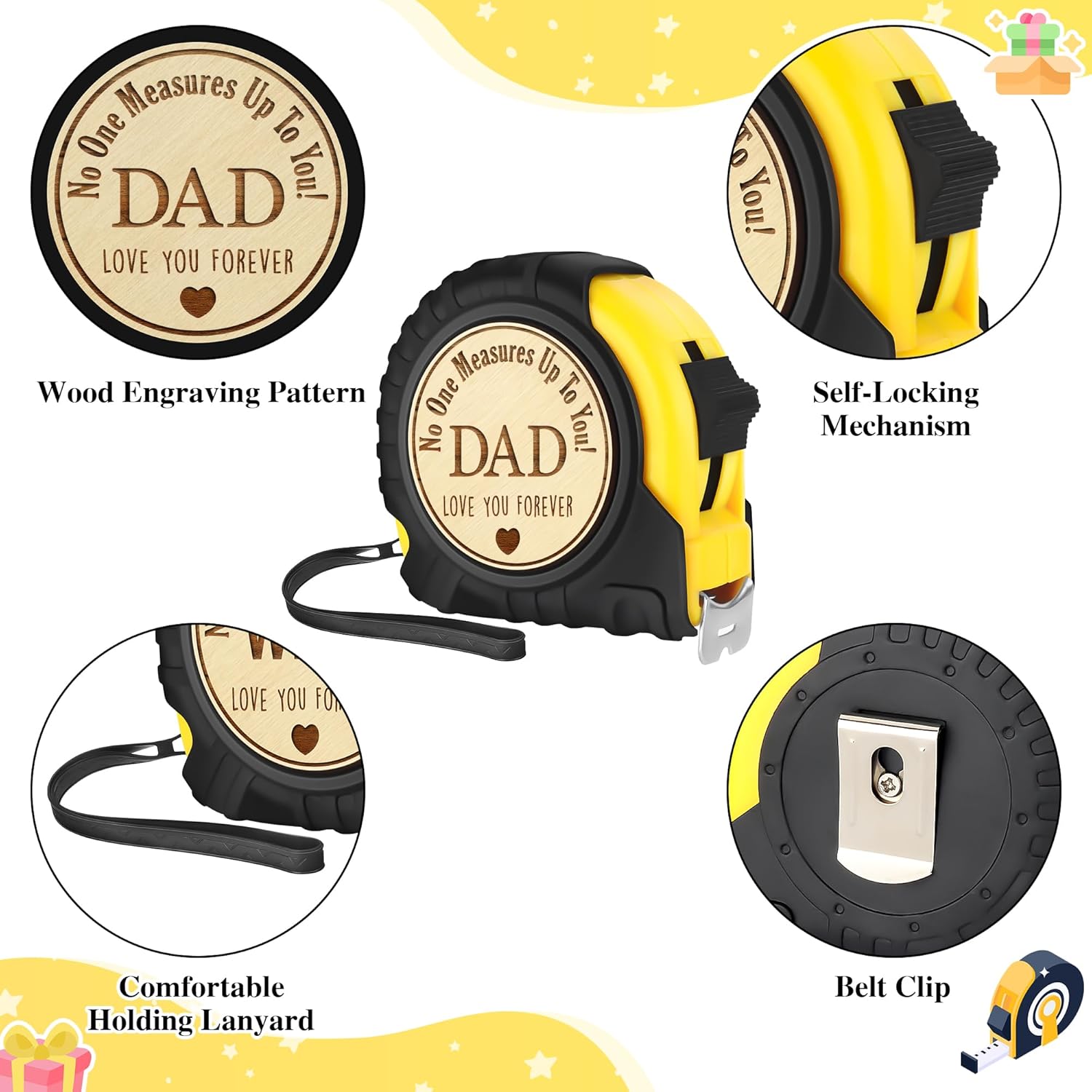 Fathers Day Birthday Gifts for Dad, Dad Gifts from Son Daughter, Gift for Best New Daddy Father in Law Presents Useful Stuff, Tool Woodworker Carpenter Gift, Engraved Tape Measure 25 FT - Image 7