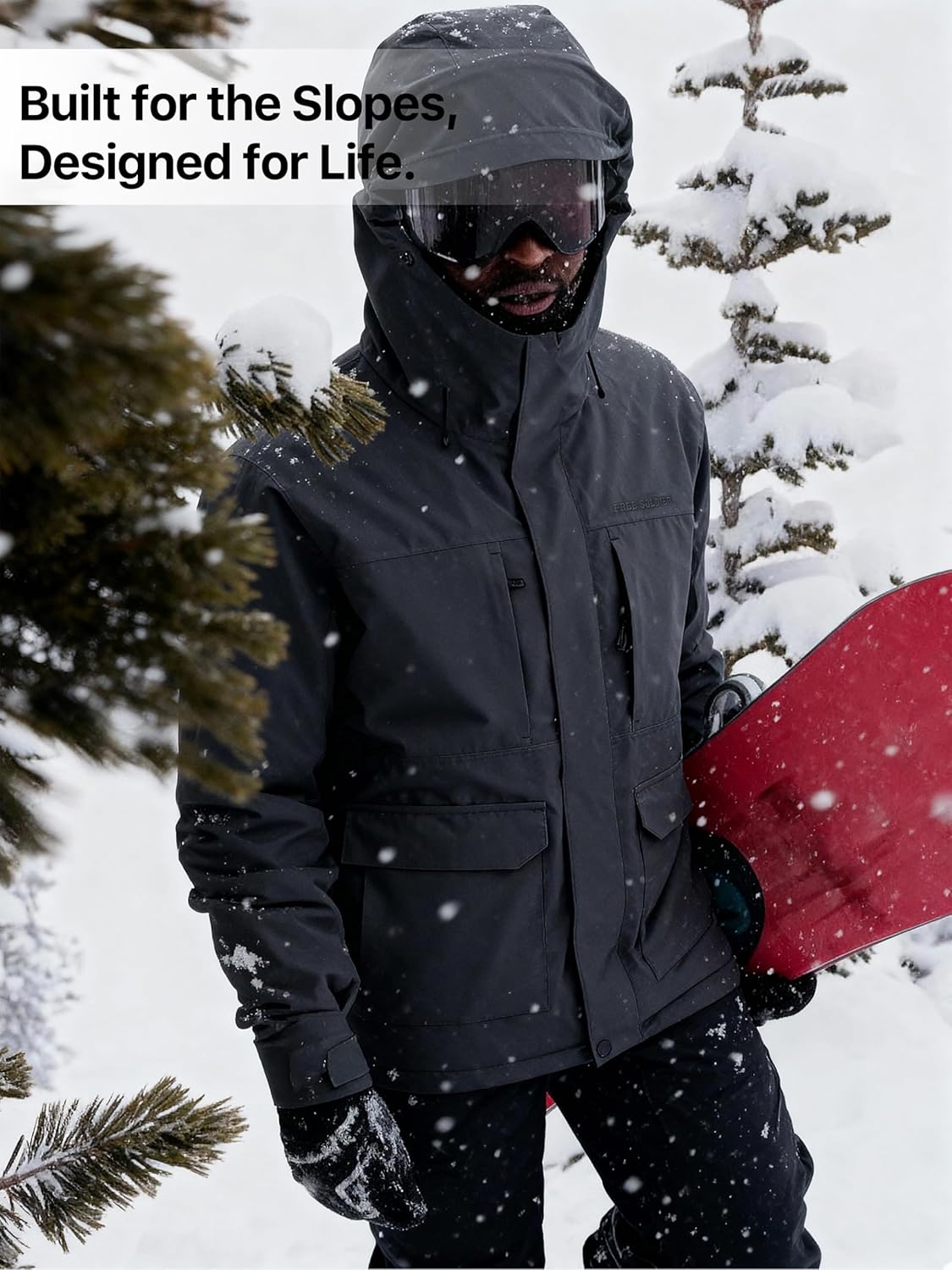 FREE SOLDIER Men's Waterproof Ski Jacket Fleece Lined Warm Winter Snow Coat with Hood Fully Taped Seams - Image 9