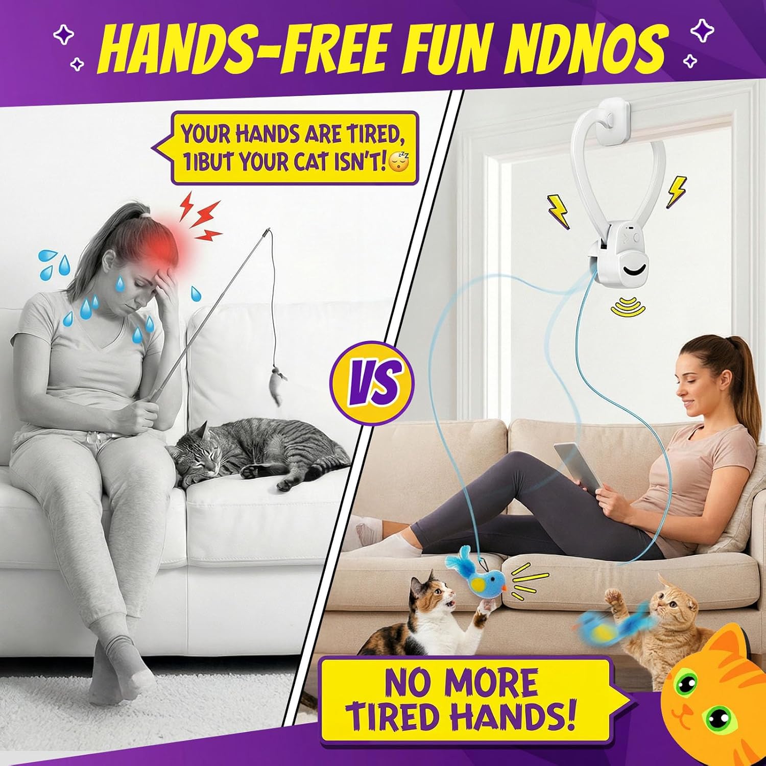 Interactive Cat Toys for Indoor Cats: Automatic Flying Bird Feather Wand Chase Exercise Enrichment Stimulation, USB Rechargeable Durable Safe Hanging Toy for Bored Kittens Adult Multi Cat Households - Image 3