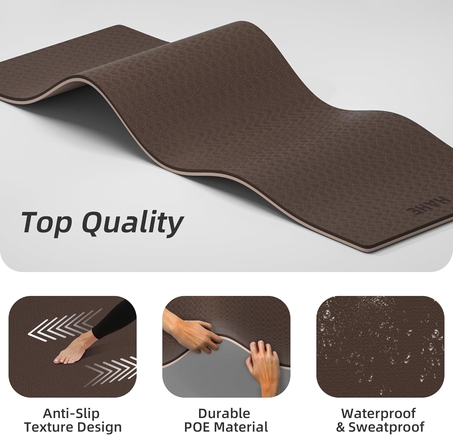 HAHE Yoga Mat Thick, 72"x32"x0.4"Th (10mm), Wide Non-Slip Exercise Mat with Carry Strap, Double-Sided POE Fitness Mat for Yoga, Pilates & Floor Workouts - Image 4