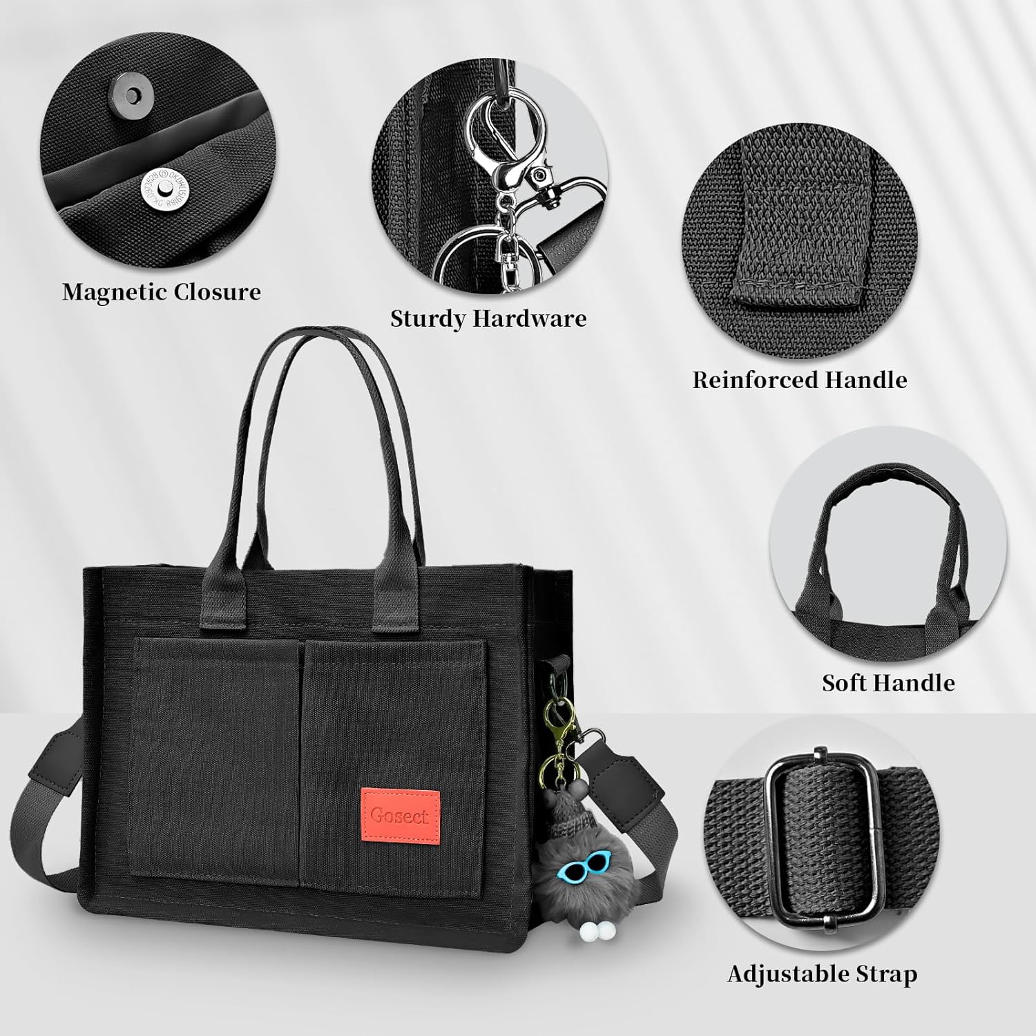 Canvas Tote Bag for Women With Pockets, Laptop Work Crossbody Purses Everything Shoulder Tote Bag Everyday Satchel Handbags - Image 5