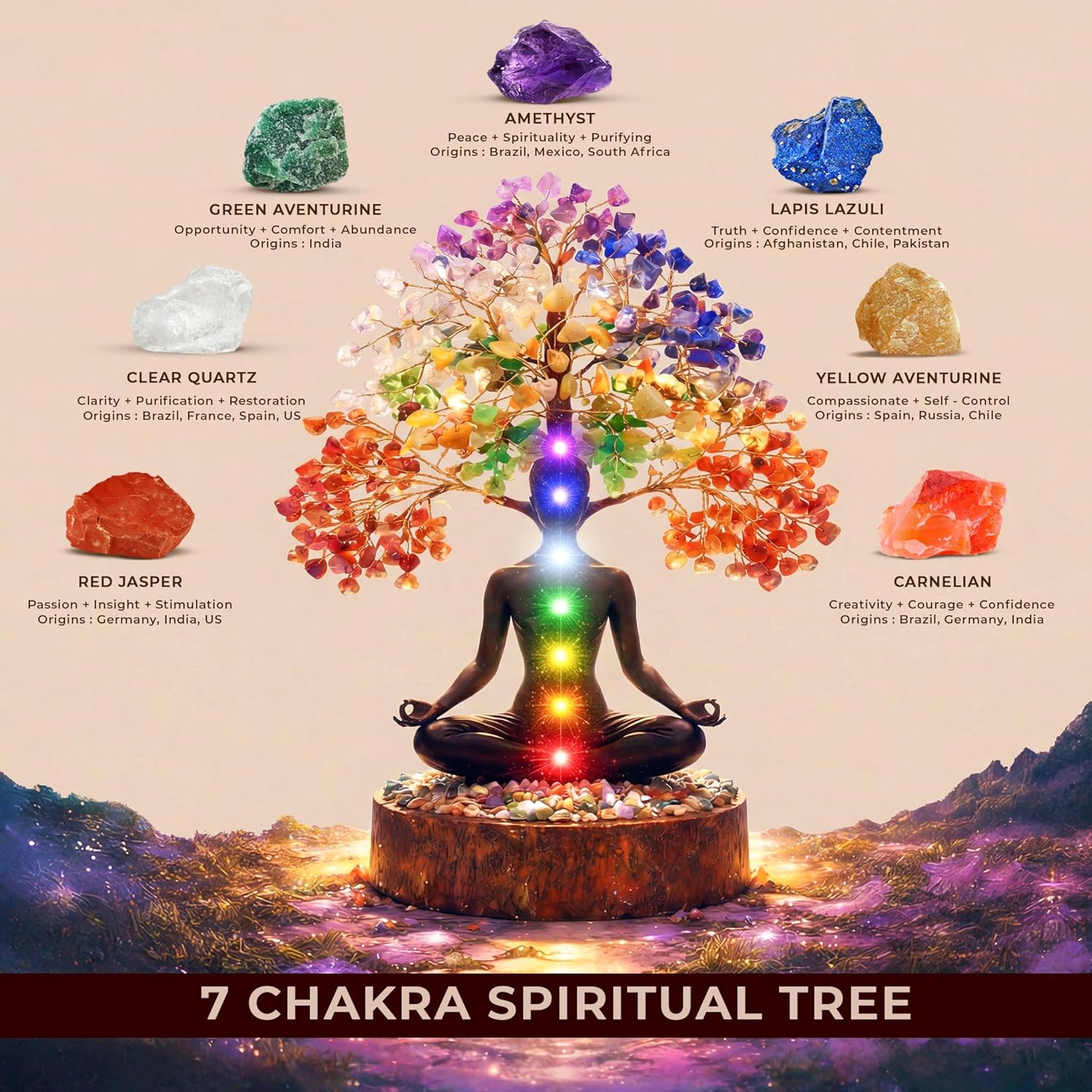 Crystal Tree of Life 7 Chakra Birthday Gifts for Women, Unique Gifts for Her, Home and Office Decor, Handmade Healing Crystals Tree Bring Positive Energy, Money, Good Luck, Gifts for Mom & Love Ones - Image 3