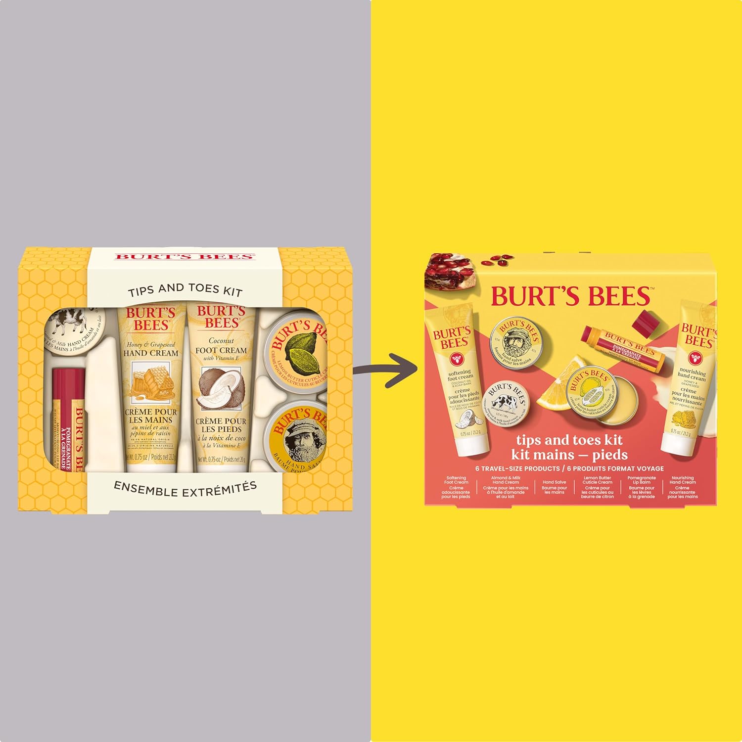 Burt's Bees Gifts Ideas, Tips and Toes Kit, 6 Travel Size Products - Pomegranate Moisturizing Lip Balm, 2 Hand Creams, Foot Cream, Cuticle Cream, and Hand Salve - Image 3