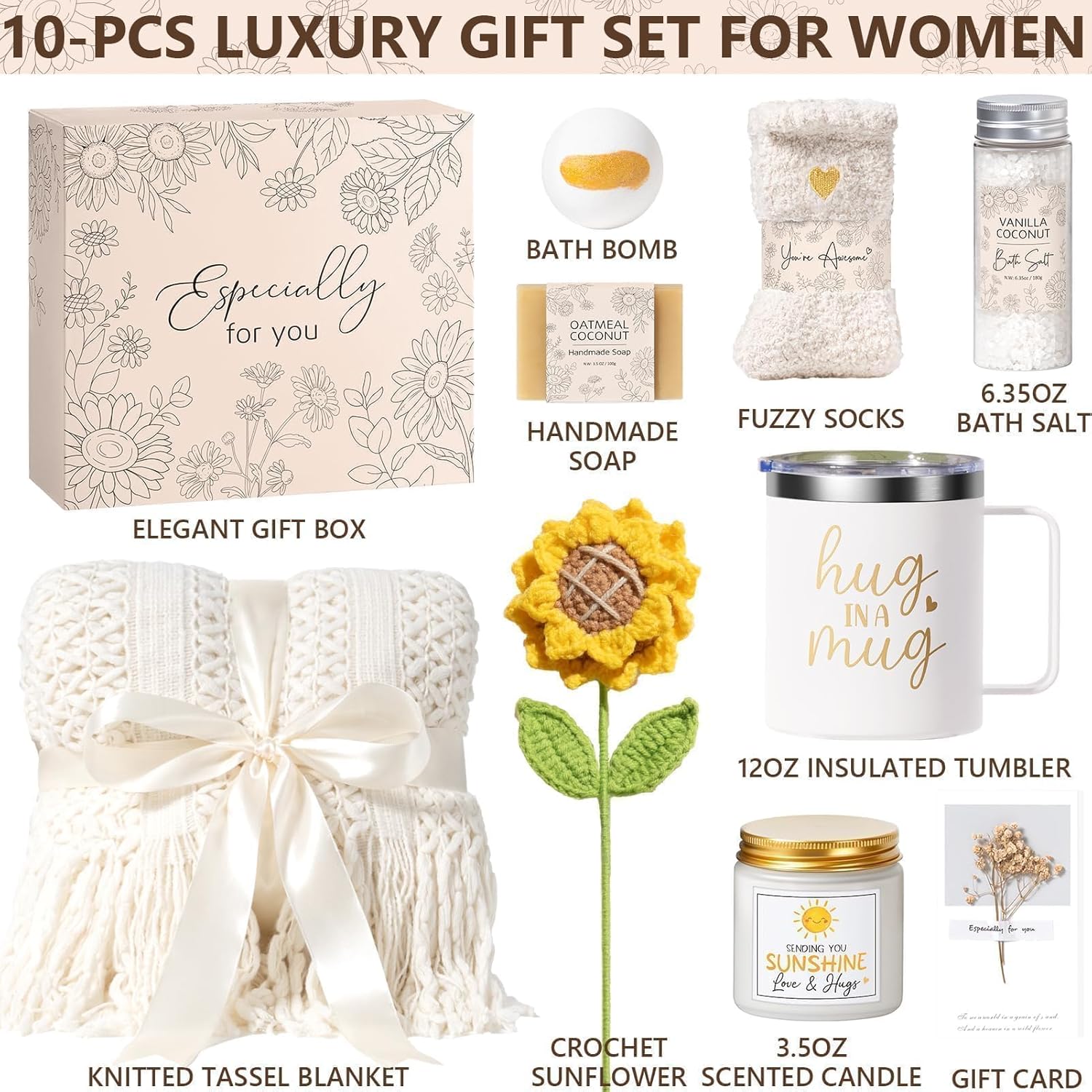 Birthday Gifts for Women Self Care Get Well Soon Gift Basket, Spa Care Package Thinking of You Sunflower Gifts, Sending Sunshine Box Unique Easter Mother's Day Gift for Women Mom Sister Her Grandma - Image 2