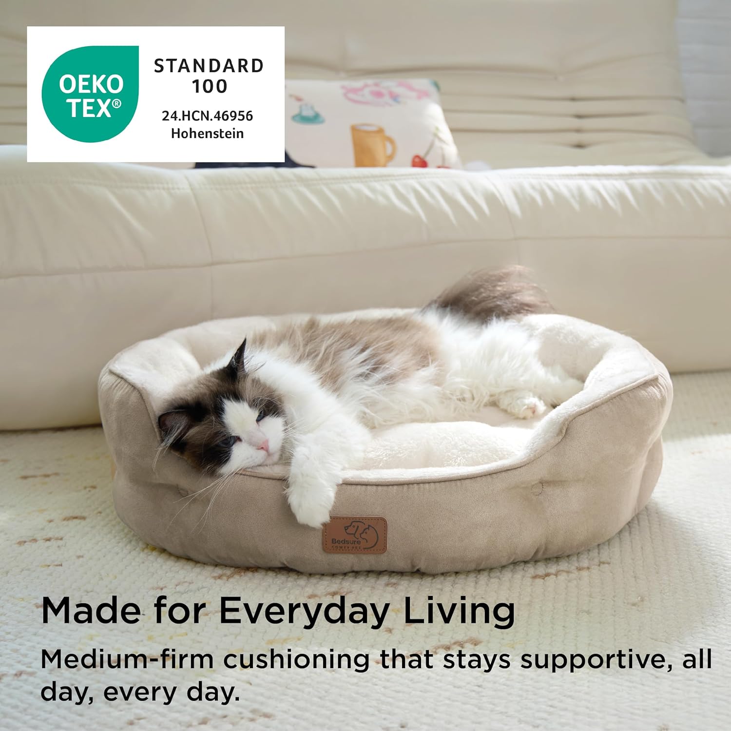 Bedsure Dog Beds for Small Dogs - Round Cat Beds for Indoor Cats, Washable Pet Bed for Puppy and Kitten with Slip-Resistant Bottom, 20 Inches, Camel - Image 5