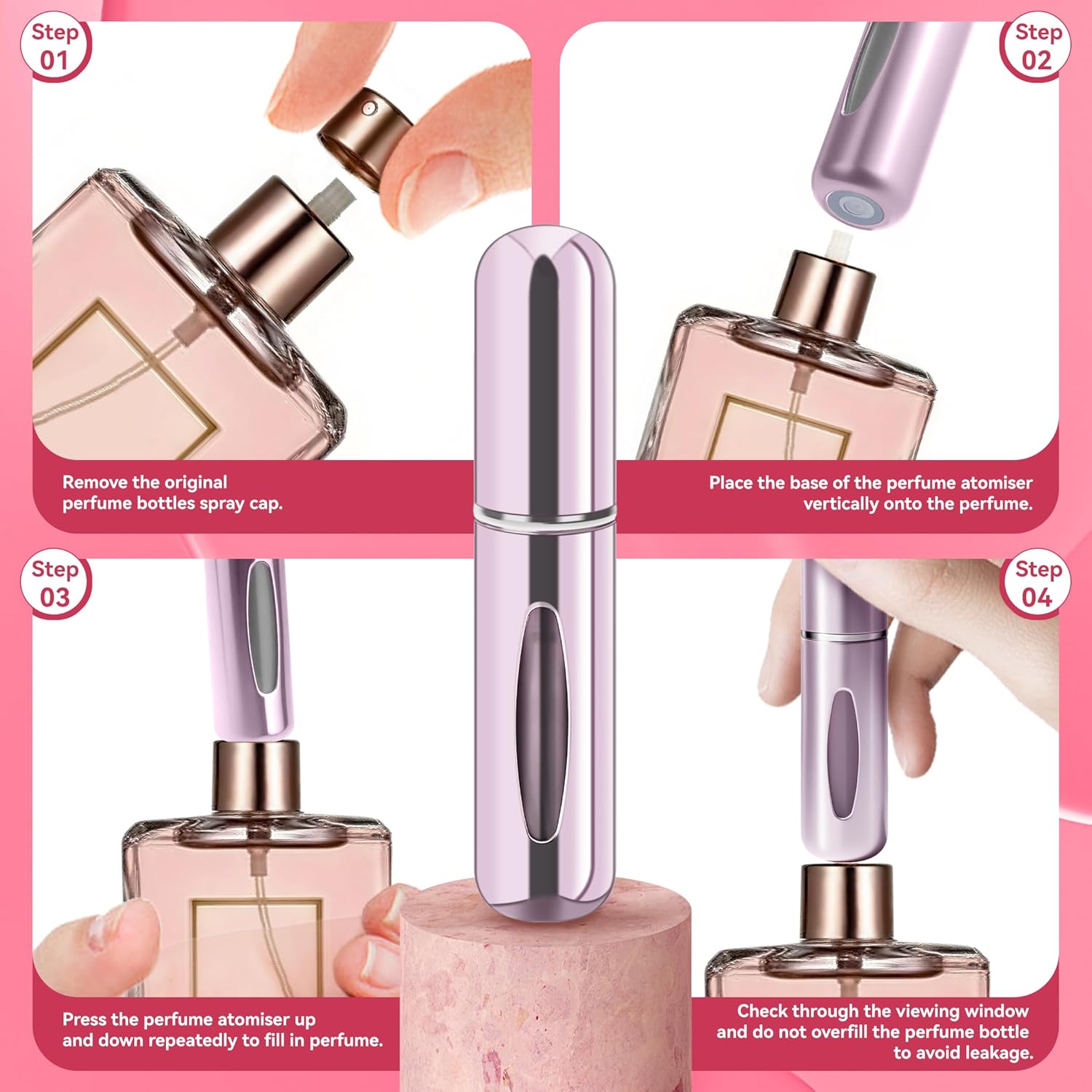 Refillable Perfume Portable Atomizer Bottle Refillable Perfume Spray, Travel Perfume (5ml, 4 Pack) (Silver, Pink, Gold, Black) - Image 4