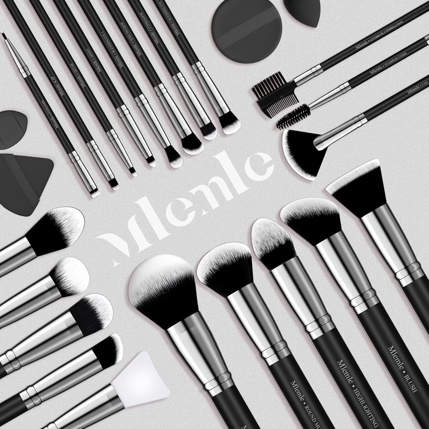 Makeup Brushes Set, Mlemle Professional 25 Pcs Makeup Kit, Include Foundation Powder Blush Concealers Eye shadows 21 Pcs Makeup Brushes and 2 Powder Puff, 2 Makeup Sponge(B01-Black) - Image 7