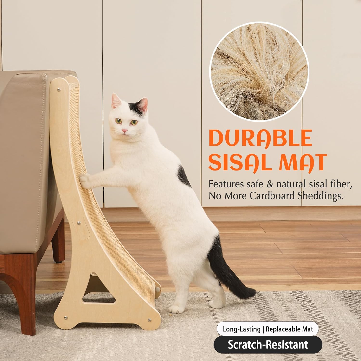 PETKARAY Curved Cat Scratcher, Sisal Kitty Scratching Ramp, L Shape Scratch Pad for Indoor Cats, 25.6" Furniture Protector with Mouse Toy - Image 3
