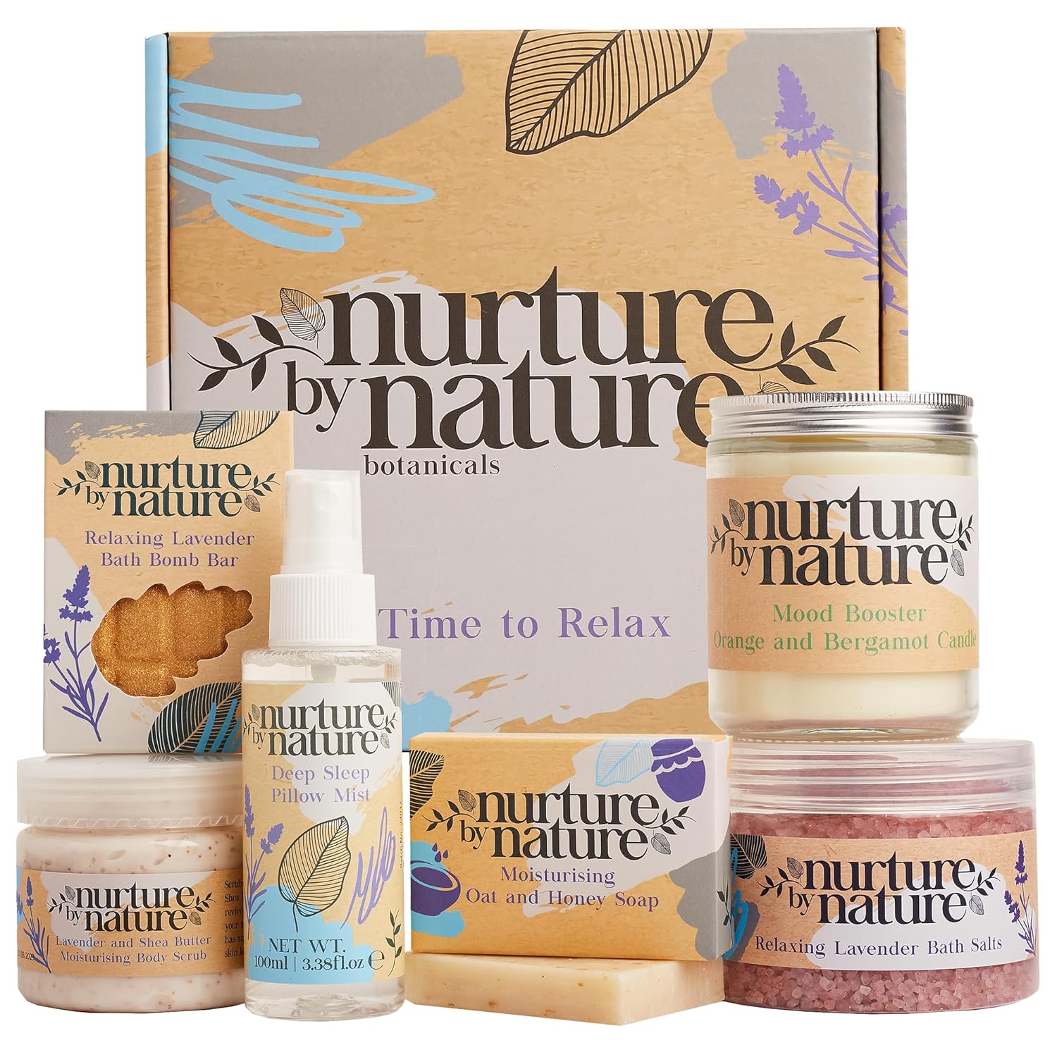 NURTURE BY NATURE Self Care Gift Set for Women – 6 Piece Relaxing Bath & Body Spa Gift Basket with Bath Bomb, Hand Cream & Scented Candle – Self Care Gifts for Valentine’s Day & Mother’s Day Gift