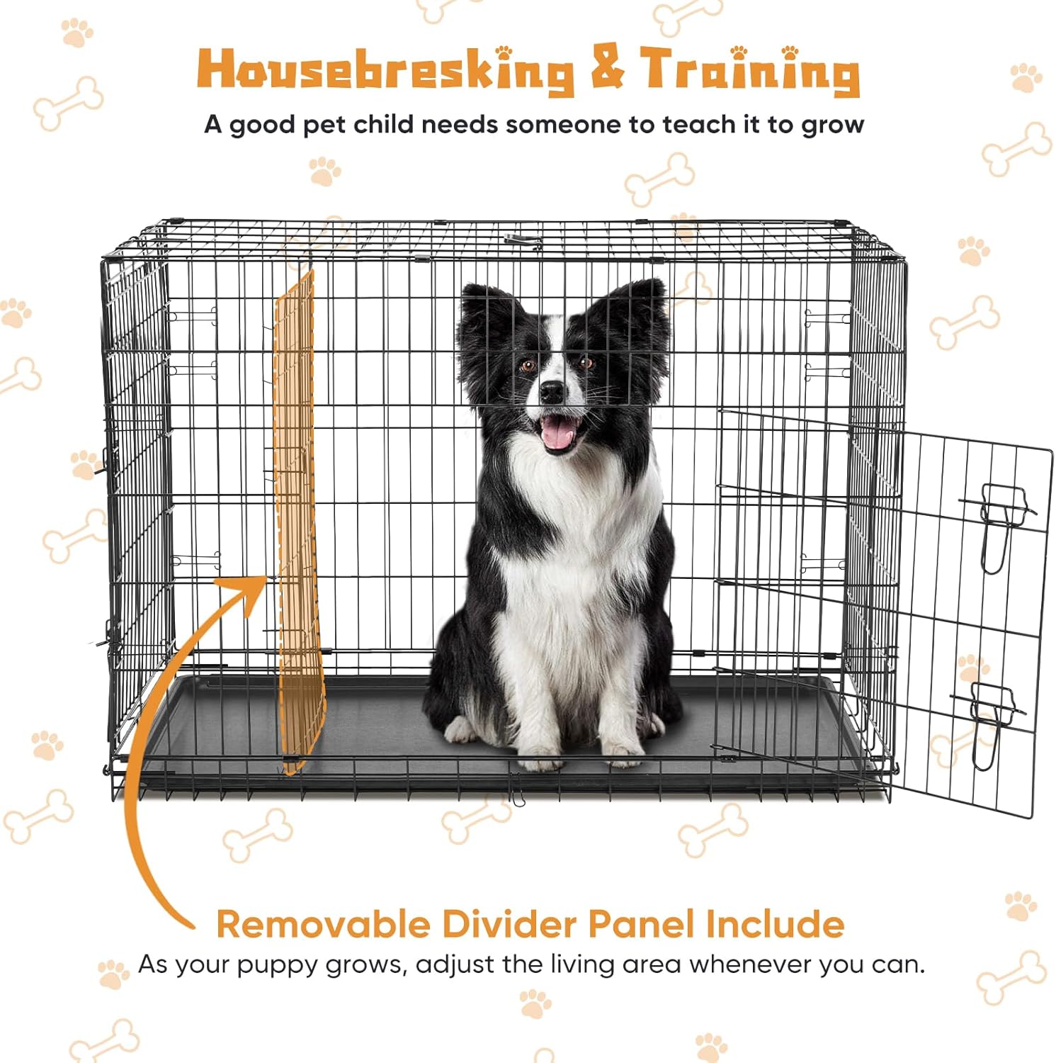 DUMOS Dog Crate, 42 Inch Large Double Door Dog Cage with Plastic Leak-Proof Pan Tray, Folding Metal Wire Pet Kennel for Indoor, Outdoor, Travel - Image 5