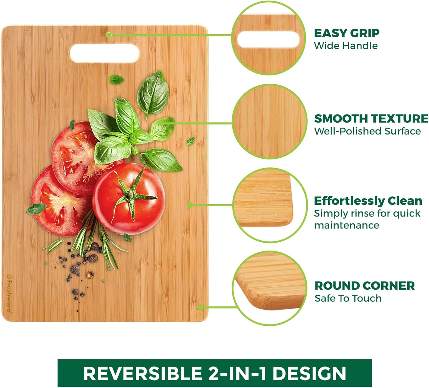 Freshware Bamboo Cutting Board Set of 3, Wooden Cutting Boards for Kitchen, Knife Friendly Food Grade Chopping Board, Lightweight with Hanging Hole for Easy Storage - Image 6