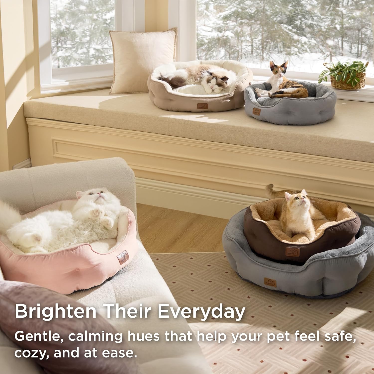 Bedsure Dog Beds for Small Dogs - Round Cat Beds for Indoor Cats, Washable Pet Bed for Puppy and Kitten with Slip-Resistant Bottom, 20 Inches, Camel - Image 3