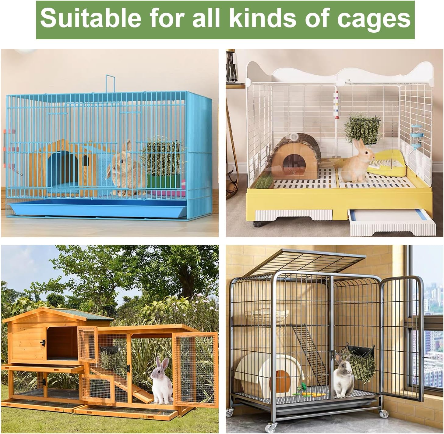Upgrades 2pcs Hay Feeder Rabbit - Guinea Pig - Metal Frame Hay Rack with Adjustable Hook - Less Wasted - for Guinea Pig, Bunny, Chinchilla Cage Accessories - Bunny Feeder - Image 6