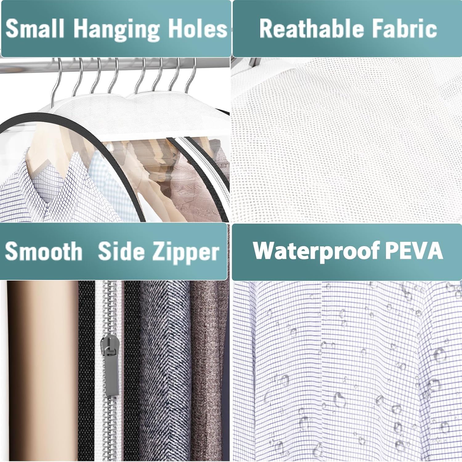 Clear Garment Bags for Hanging Clothes 10” Gusseted, Suit Bags for Closet Storage, Hanging Plastic Clothes Cover for Coat, Dress, Fur, Shirt, 4 Pack, 40” Long - Image 7