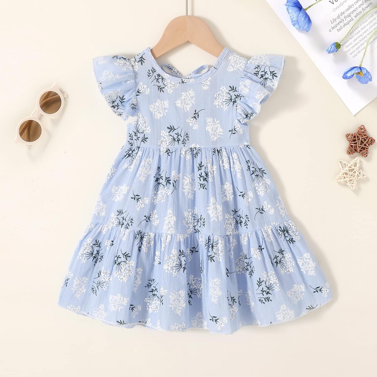 YOUNGER TREE Toddler Baby Girl Boho Dress Linen Ruffle Sleeveless Casual Dress Kids Solid Floral Summer Beach Sundress - Image 3