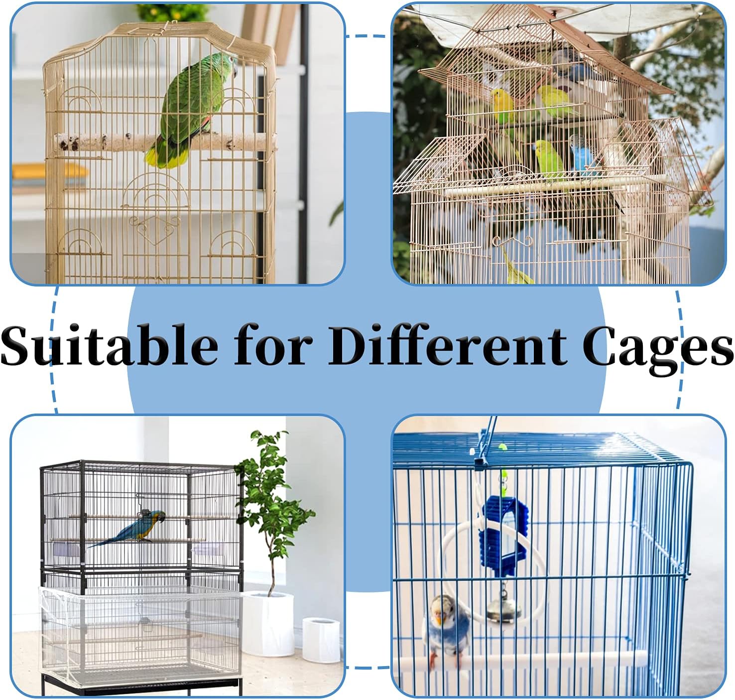 Daoeny Large Bird Cage Cover, Bird Cage Seed Catcher, Adjustable Soft Airy Nylon Mesh Net, Birdcage Cover Skirt Seed Guard for Parrot Parakeet Macaw African Round Square Cages (White) - Image 6