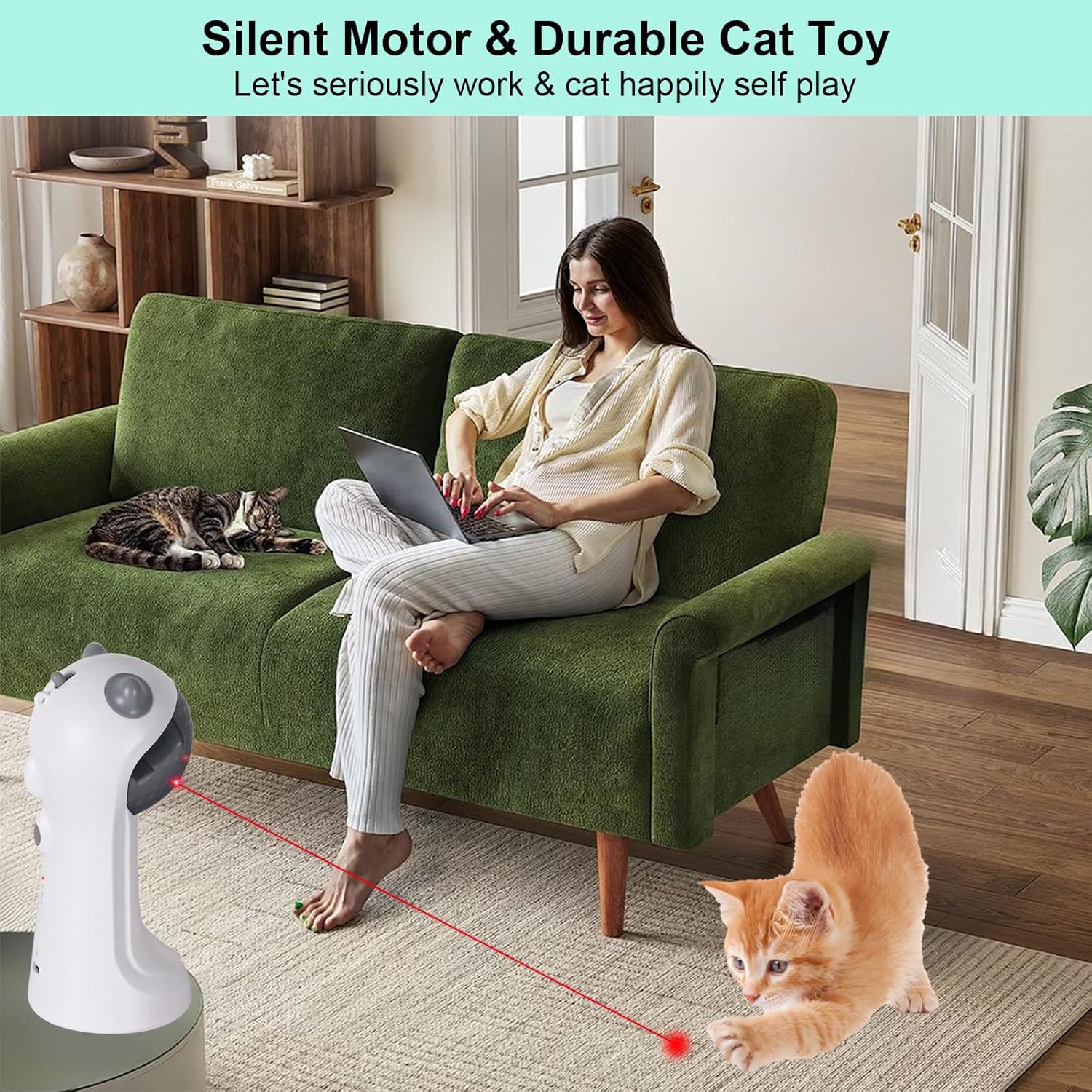 TBTeek Cat Toy, Automatic Motion-Activated, 5 Fun Patterns, 4 Speed Modes, Adjustable Light Angles, Random Rotating Trajectory, Rechargeable - Image 7