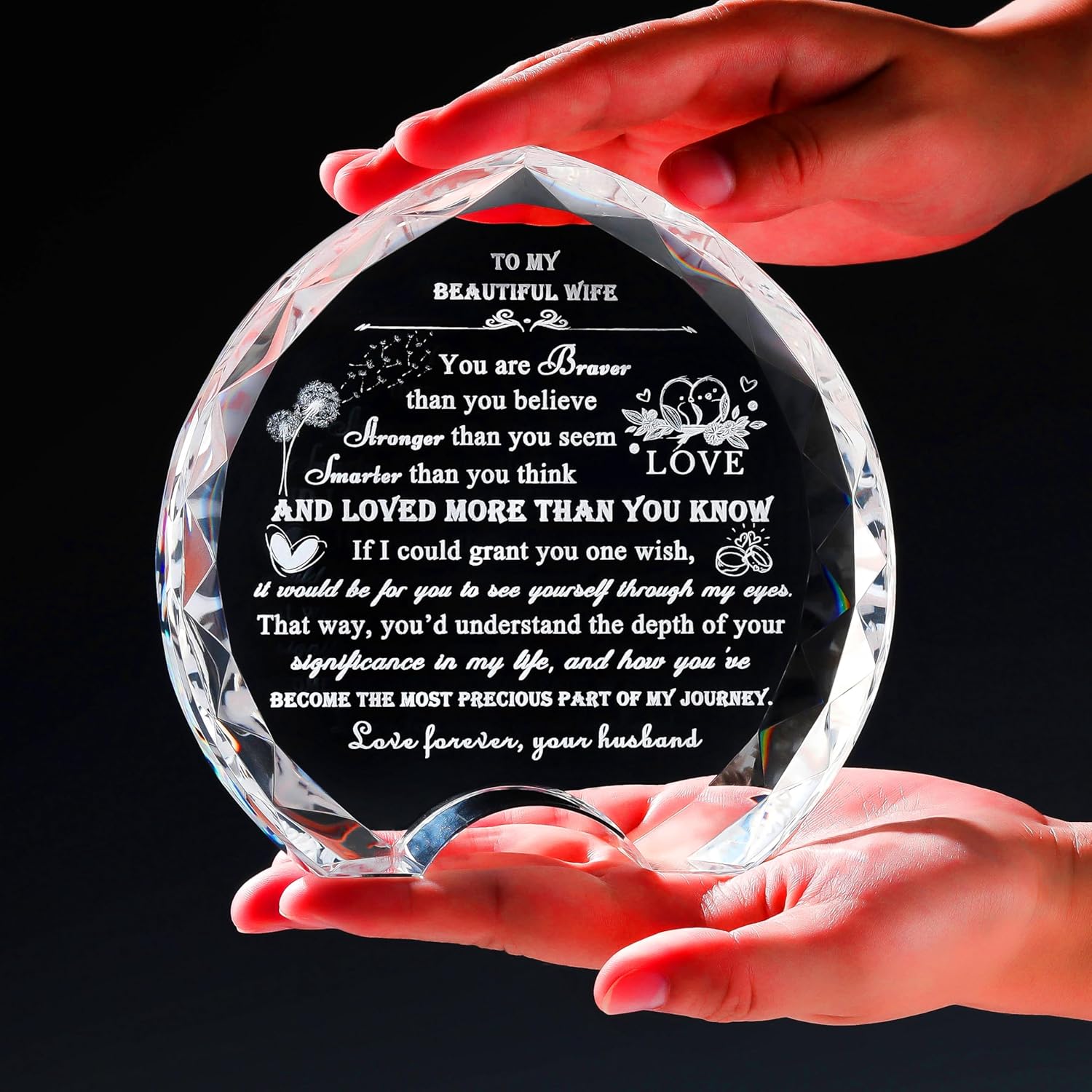QIANWEI Gifts for Wife from Husband Unique - Crystal Engraved Gifts Personalized Gifts for My Wife Who Has Everything - Birthday Anniversary Wedding Valentines Day Gifts Ideas for Wife - Image 3