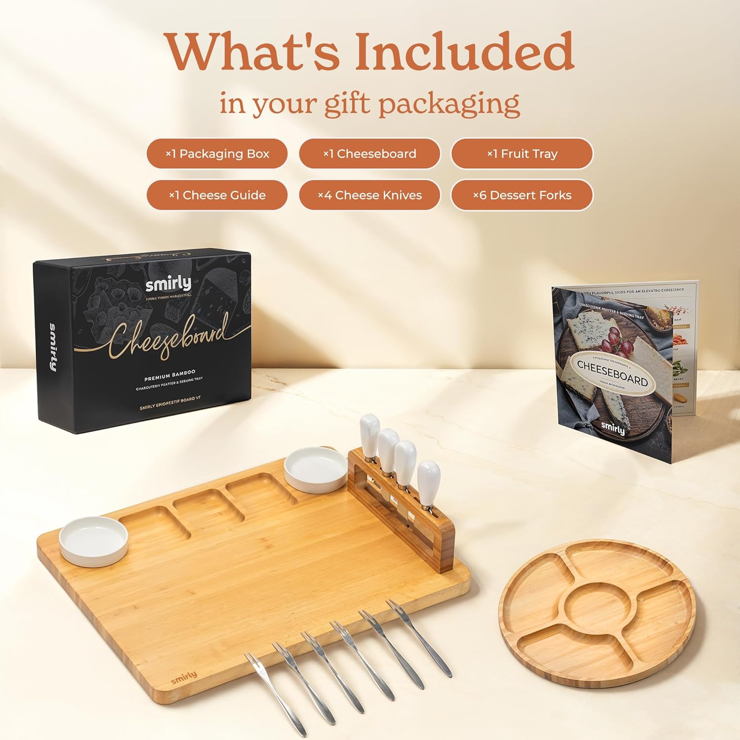 SMIRLY Charcuterie Boards Set, Large Cheese Board Set, Natural Bamboo Charcuterie Tray Cheese Platter with Accessories - Housewarming Gifts New Home, Wedding & Bridal Shower Gifts for Women, Couples - Image 2