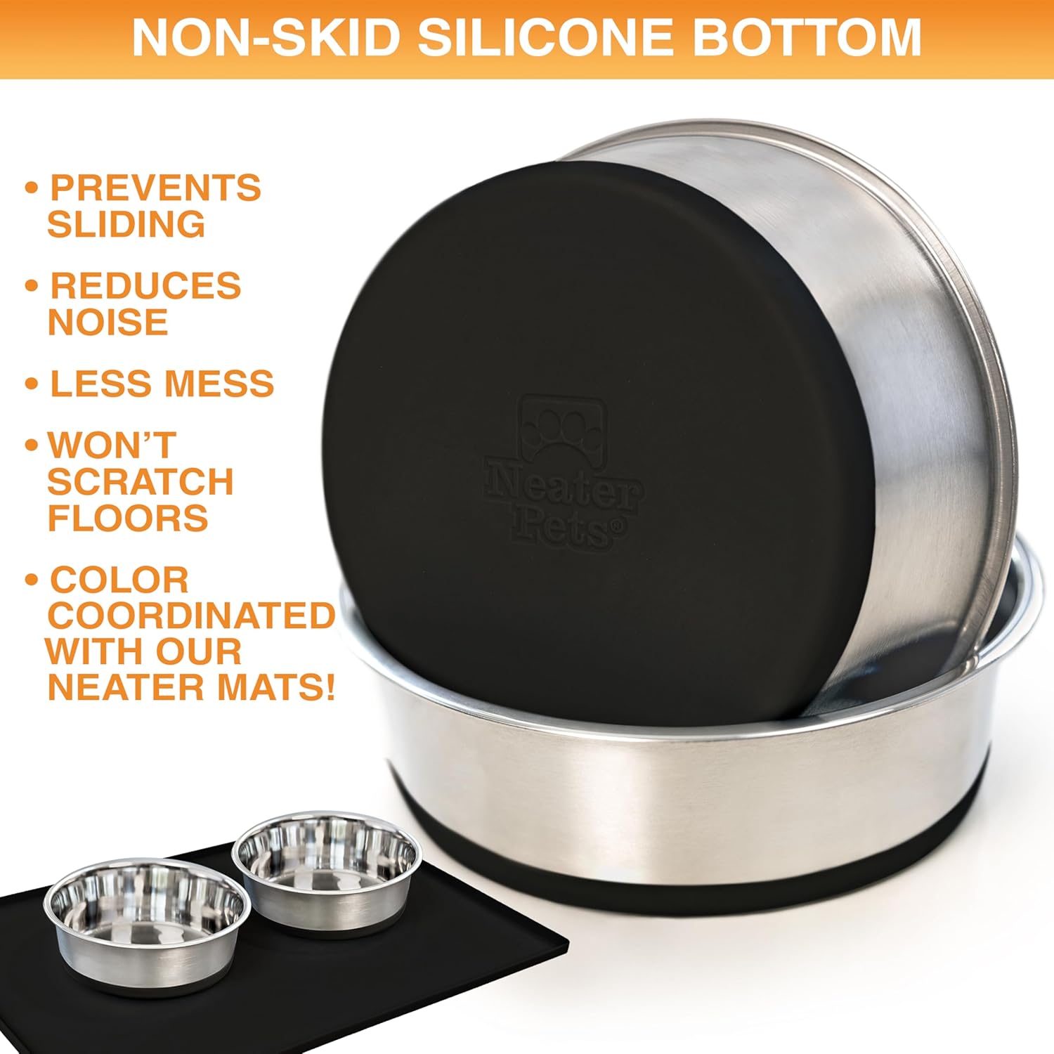 Neater Pet Brands Stainless Steel Dog Bowls with Non-Slip Rubber Bottom – 2 Cup (16 oz), Black - Set of 2 Heavy Duty Metal Dog Bowls, Dishwasher Safe, Food or Water Bowl, Ideal for Small Dogs & Cats - Image 4