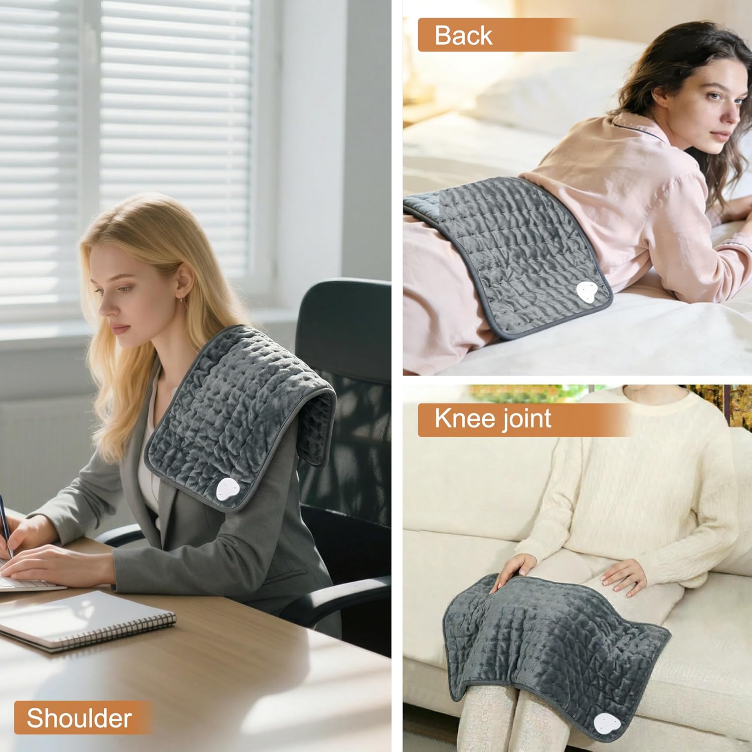 Electric Heating pad with 6 Heat Settings, Auto Shut Off, Dry Electric Heating for Back Neck Knee Arms Legs Shoulder Heat Pads for Christmas Birthday Father's Day Mother's Day (24"X12", Dark Gray) - Image 6