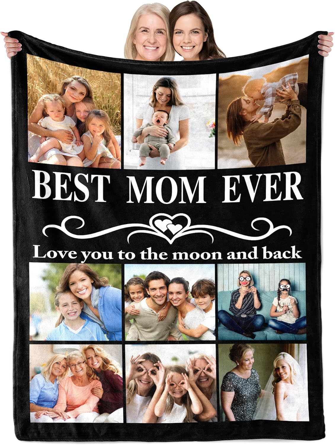 Personalized Mothers Day Blanket Gifts for Mom from Daughter Son Kids, Best Mom Ever Custom Blanket with Pictures Text, Birthday Anniversary for Wife from Husband