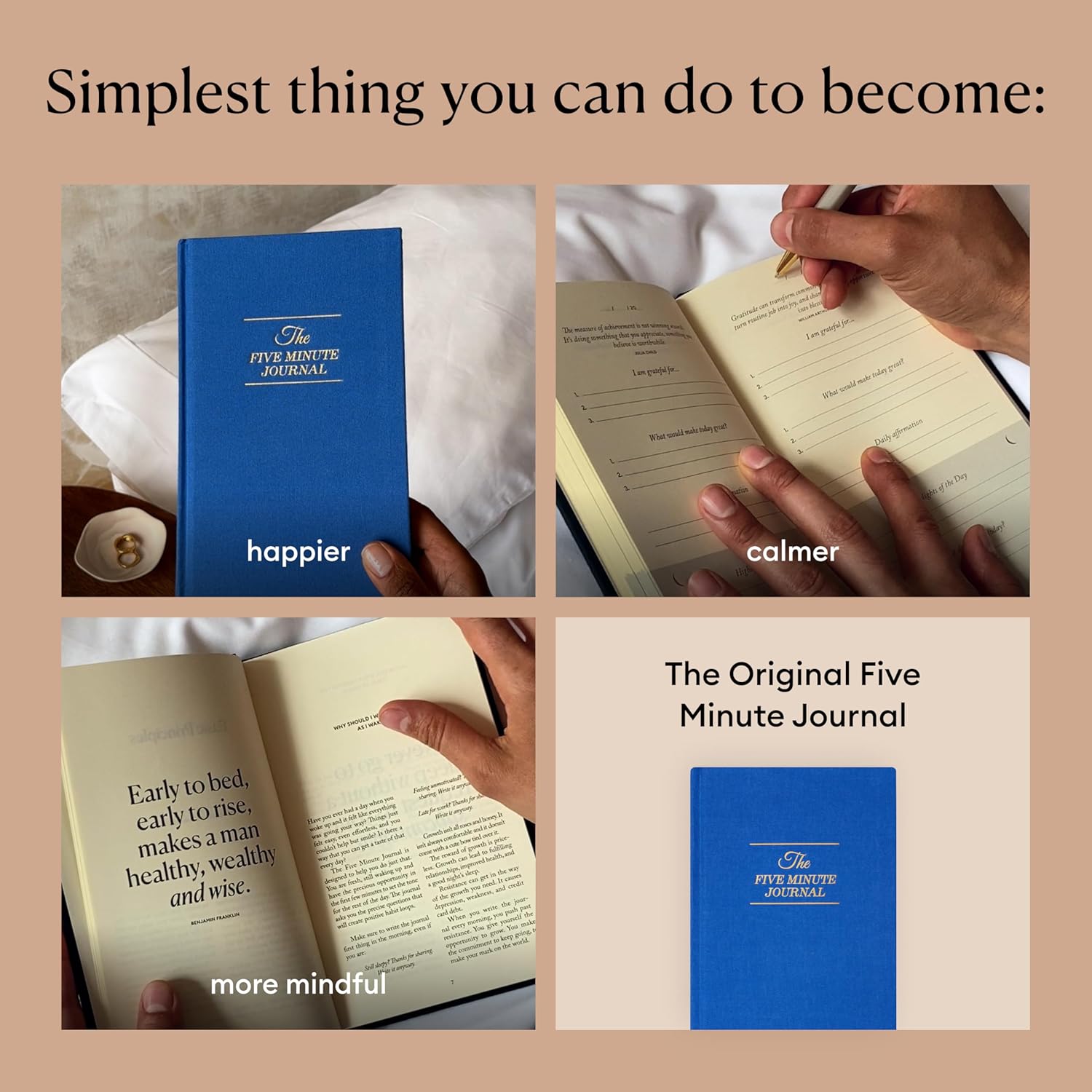 Intelligent Change The Five Minute Journal, Original Daily Gratitude 2025, Reflection & Manifestation for Mindfulness, Undated Daily with Gold Foiling, Plastic-Free, Blue - Image 5