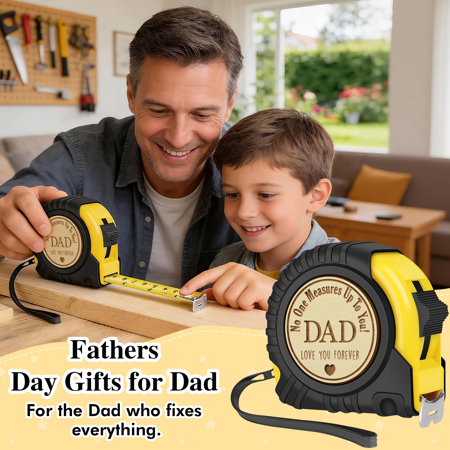 Fathers Day Birthday Gifts for Dad, Dad Gifts from Son Daughter, Gift for Best New Daddy Father in Law Presents Useful Stuff, Tool Woodworker Carpenter Gift, Engraved Tape Measure 25 FT - Image 9