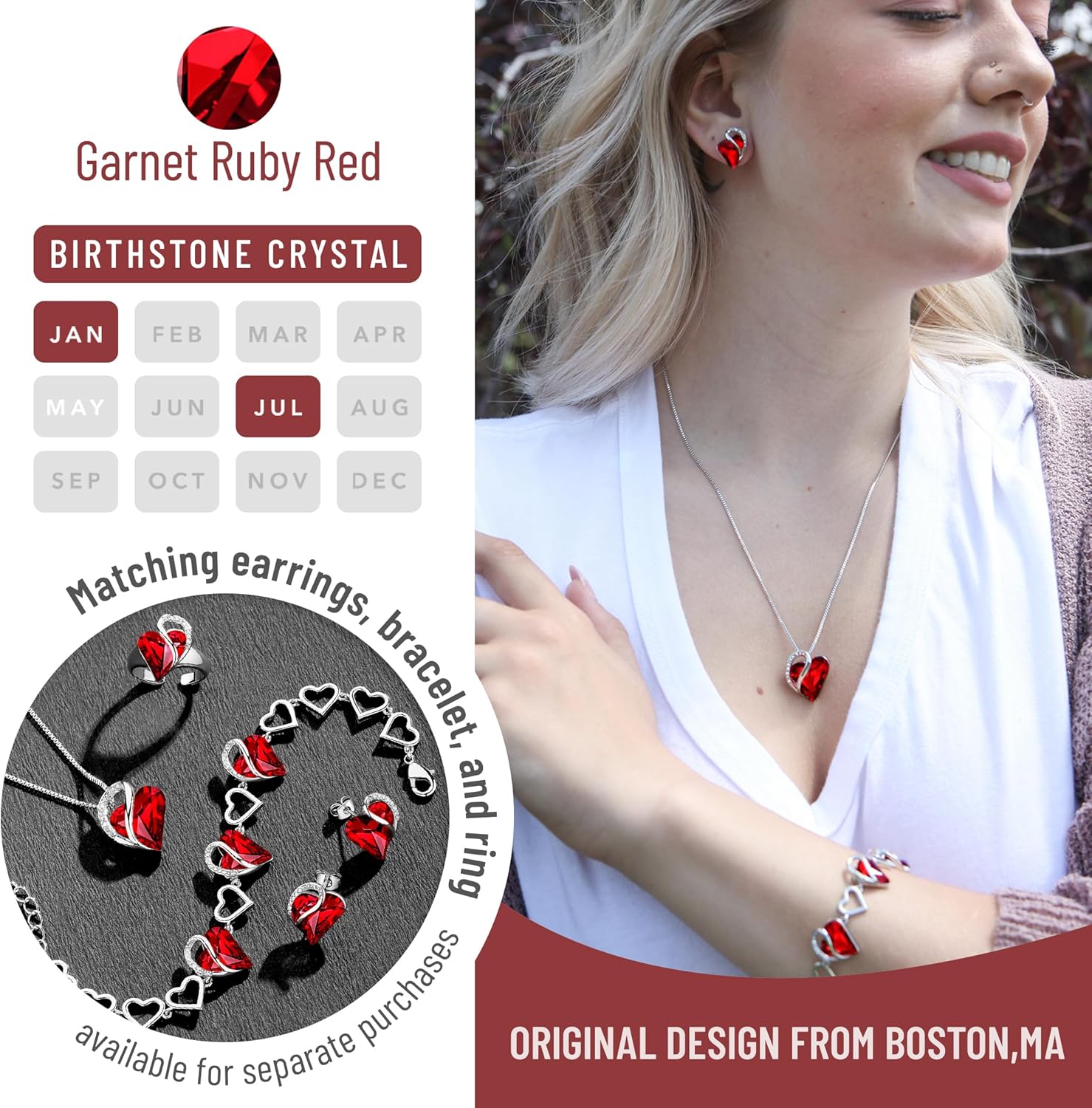 Leafael Gift Necklaces for Women, Infinity Love Birthstone Heart Crystal Pendant, Birthday Anniversary Jewelry for Wife, Mom, and Her, Silver Plated, 18" + 2" Adjustable Chain - Image 4