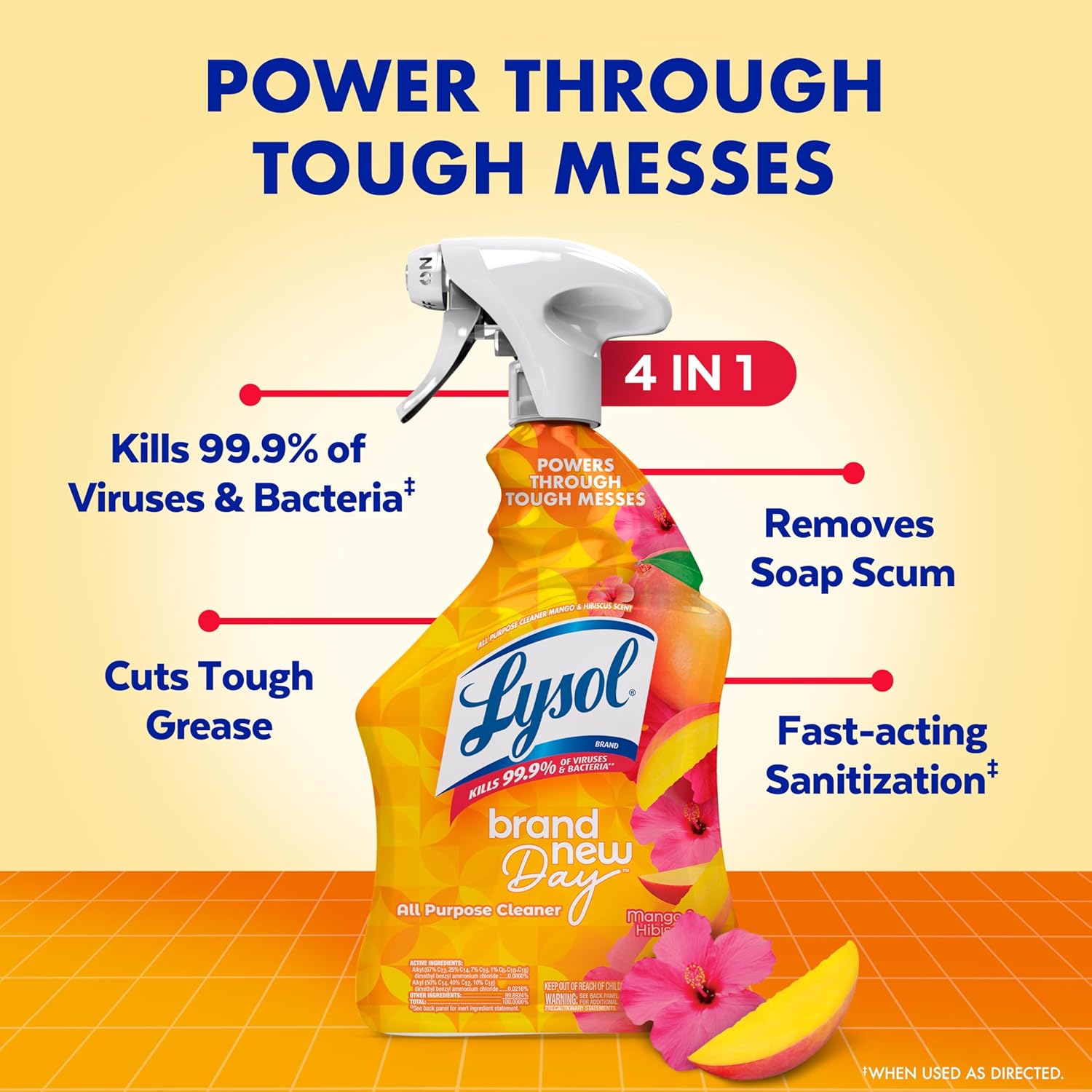 Lysol All Purpose Cleaner Spray, Multi-Purpose Disinfecting Spray, Kitchen & Bathroom Cleaner, Mango & Hibiscus Scent, 32 Fl Oz - Image 2