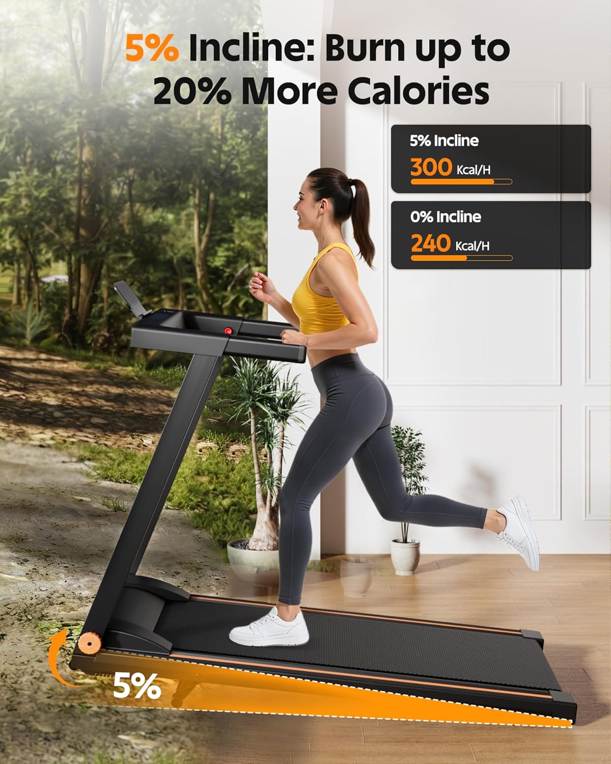 DeerRun Foldable Treadmill for Home with 5% Manual Incline and Handlebar, 0.6–7.5 MPH for Walking and Running, 3.0 HP, 300 lb Capacity, App & Remote Control - Image 5