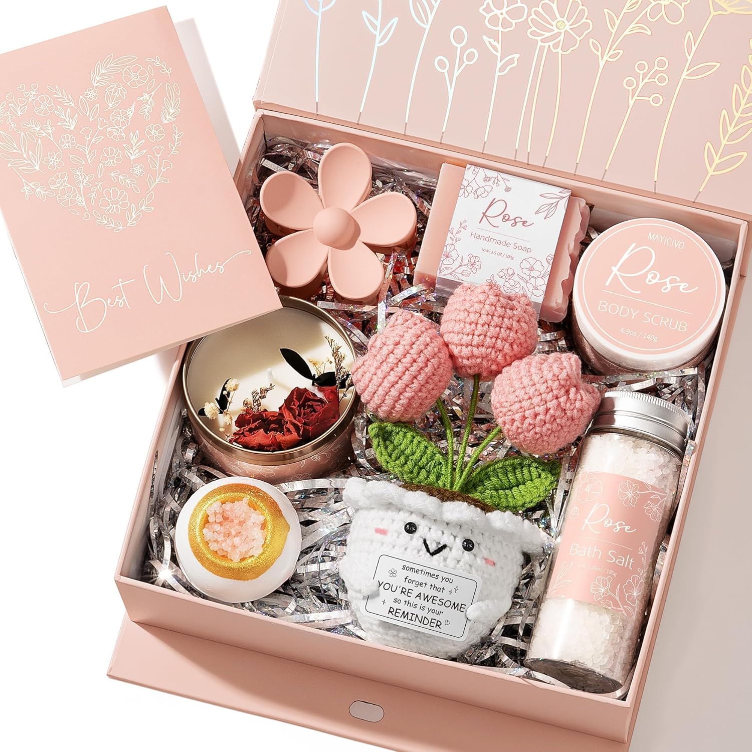 Spa Gifts for Women Bath Gift Set, Rose Relaxing Spa Gift Baskets Home Bath Set Self Care Kit Care Package Thank You Birthday Easter Gifts Basket for Women Her Mom Sister Friends Teen Girls Wife