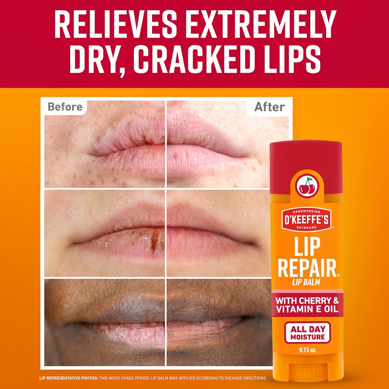 O'Keeffe's Lip Repair Lip Balm with Cherry & Vitamin E Oil - Stick (3 Pack) - Moisturizer for Extremely Cracked, Dry Lips - Image 2