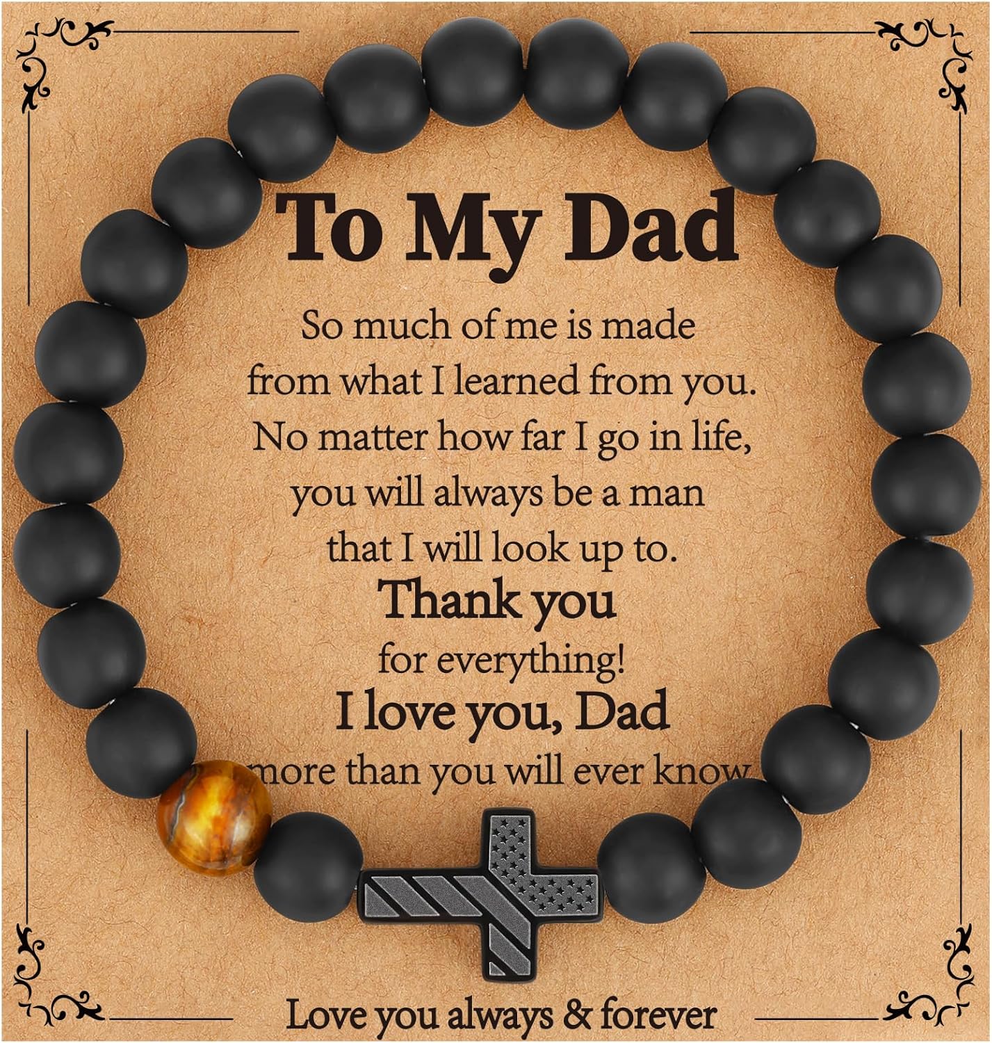 Gifts for Dad New Dad Stepdad Men Husband, American Flag Cross Beads Bracelet Easter Birthday Jewelry Gifts for Him