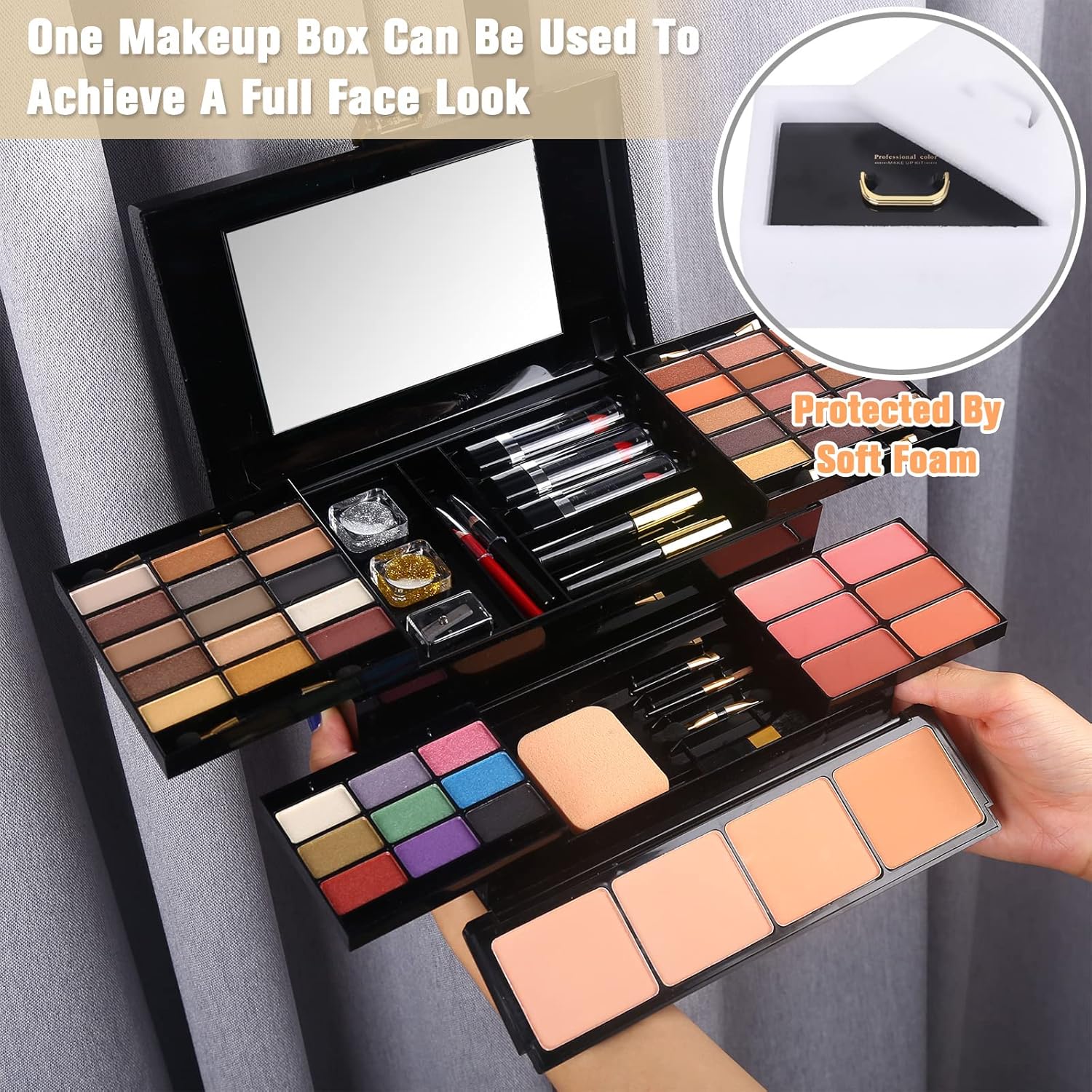 Professional Makeup Kit for Women Full Kit with Mirror 58 Colors All in One Make up Gift Set for Girls Included Eyeshadow,Compact Powder,Blusher,Lipstick,Eyebrow Pencil,Gitter Gel,Eyeliner,Mascara (N) - Image 7