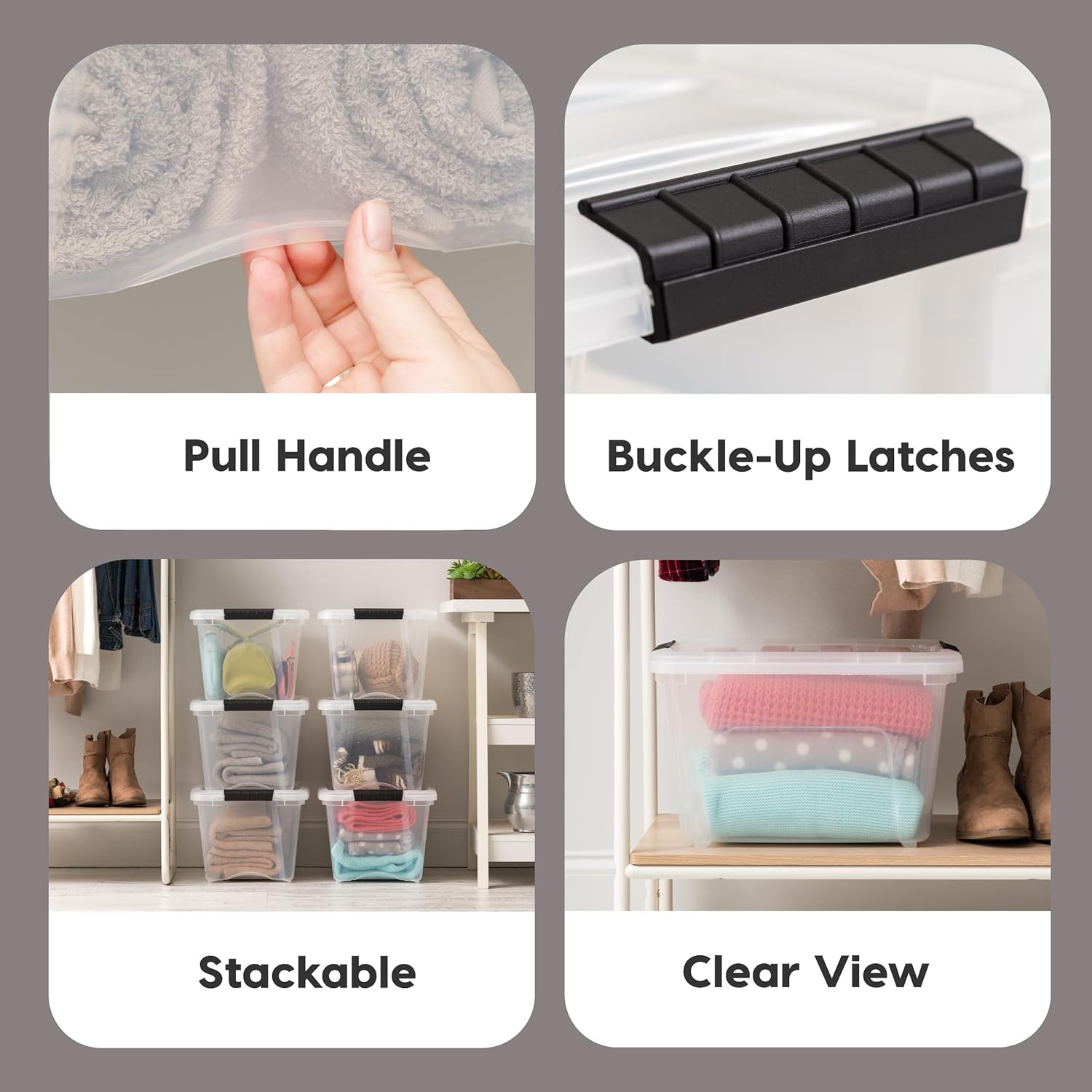 IRIS USA 19 QT Plastic Storage Box with Lid and Latches - 6 Pack - BPA-Free, See-Through Organizing Solution, Durable Nestable Stackable Containers, Secure Pull Handle - Clear - Image 3