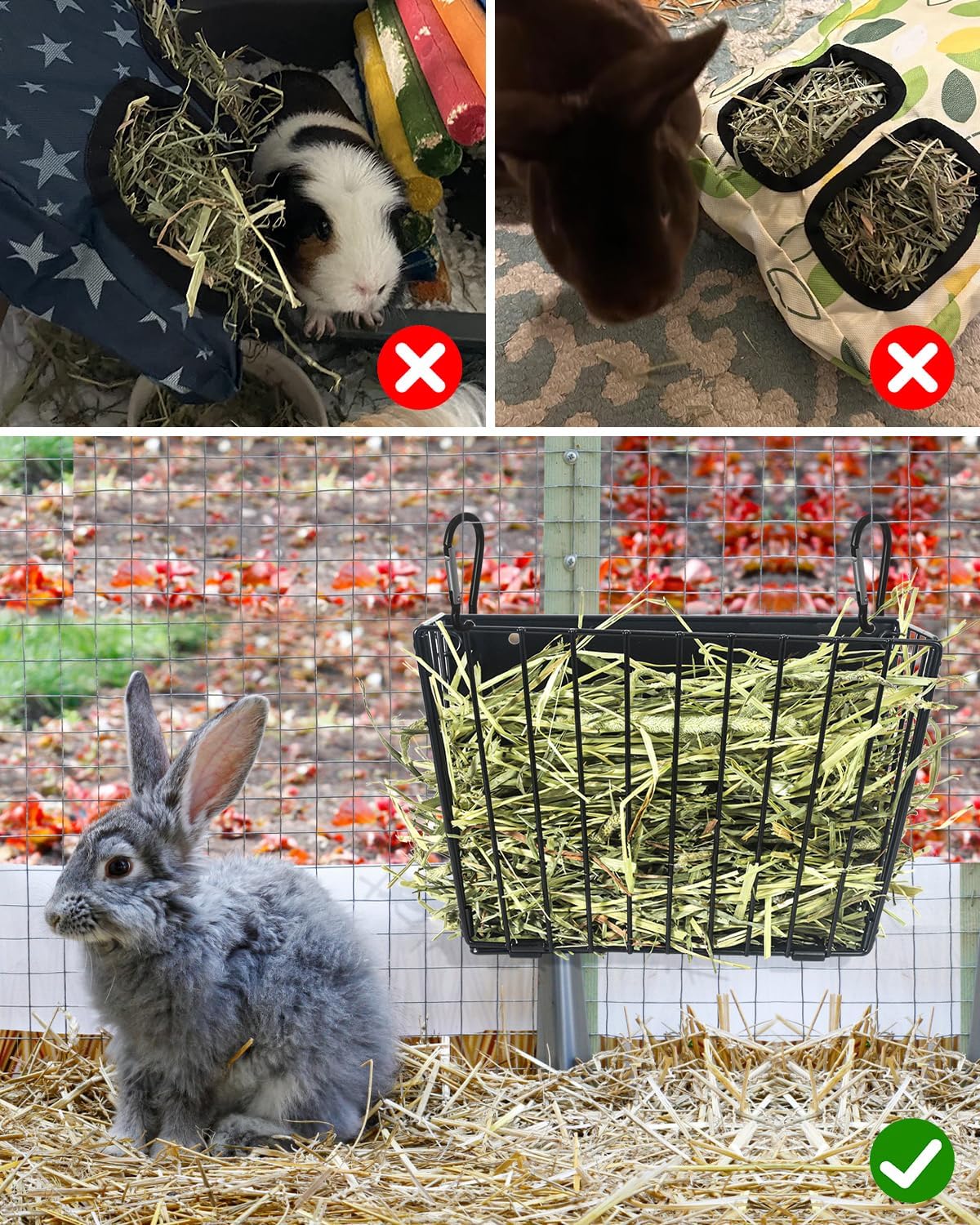 X Large Rabbit Hay Feeder Guinea Pig Hay Feeder Metal Frame Bunny Hay Holder Guinea Pig Hay Holder for Bunny, Guinea Pigs, Chinchillas, Small Animals (1 Pack) - Image 6